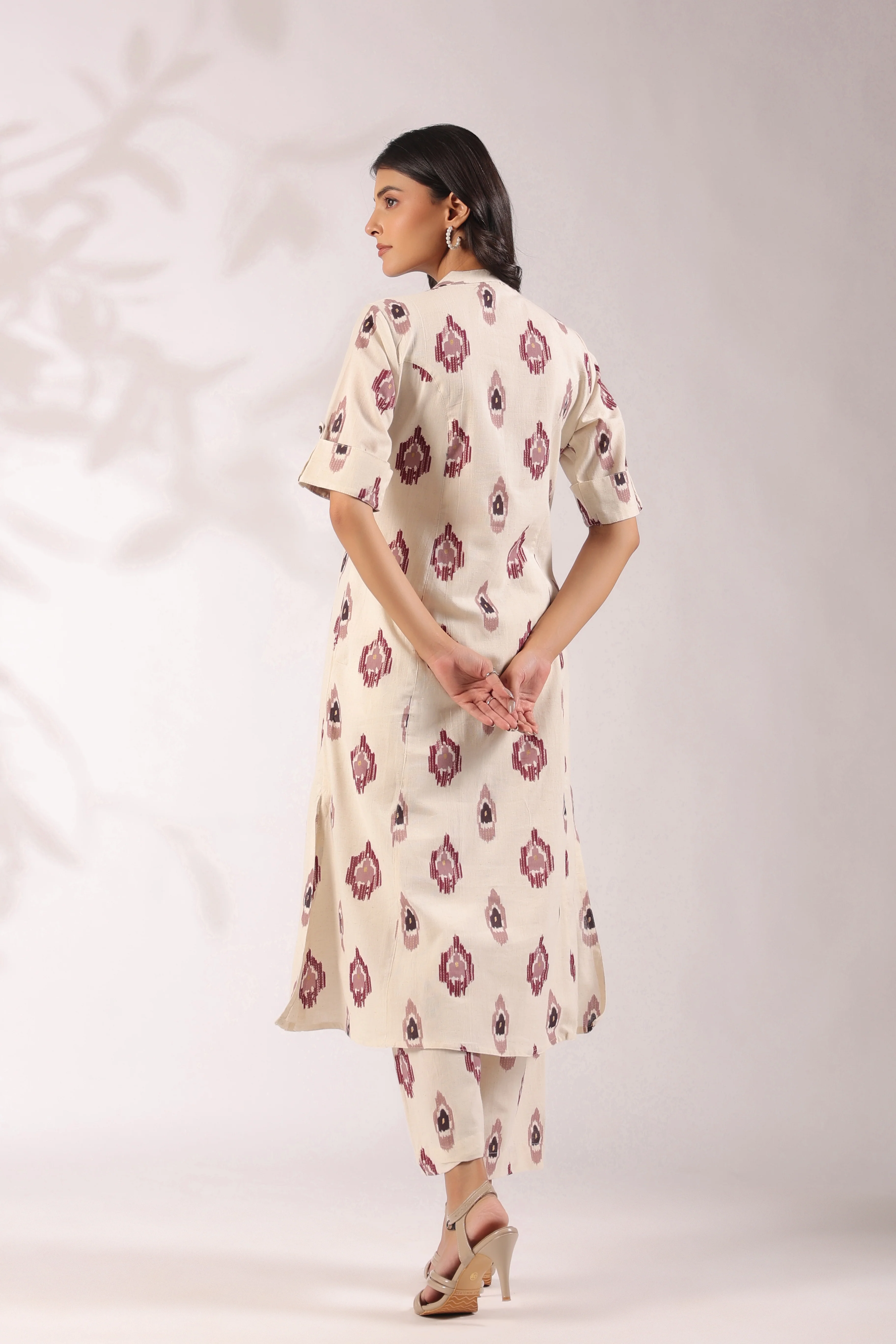 Offwhite Ikkat Cotton A-line Coord Set - Image 11