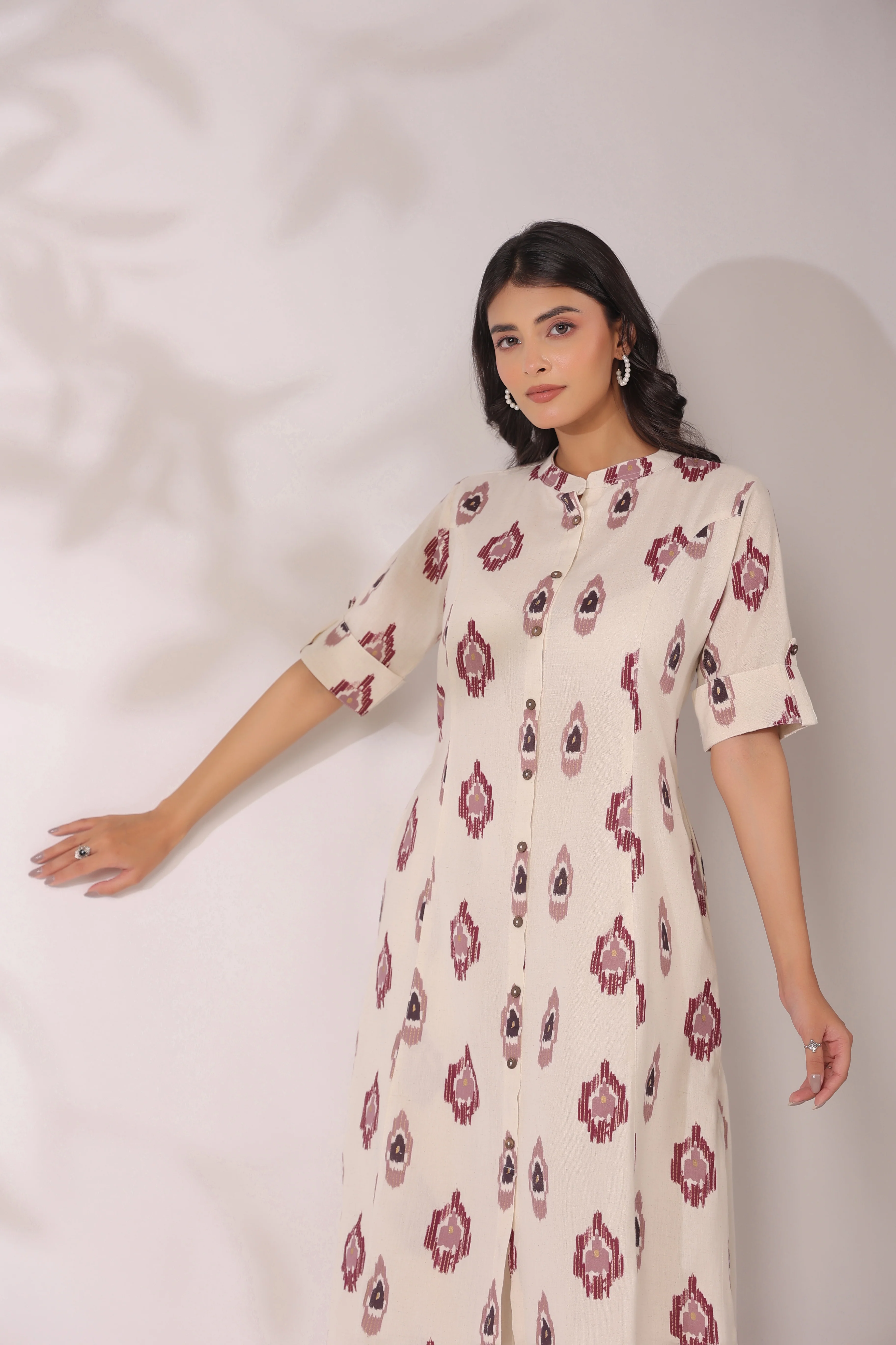 Offwhite Ikkat Cotton A-line Coord Set - Image 12