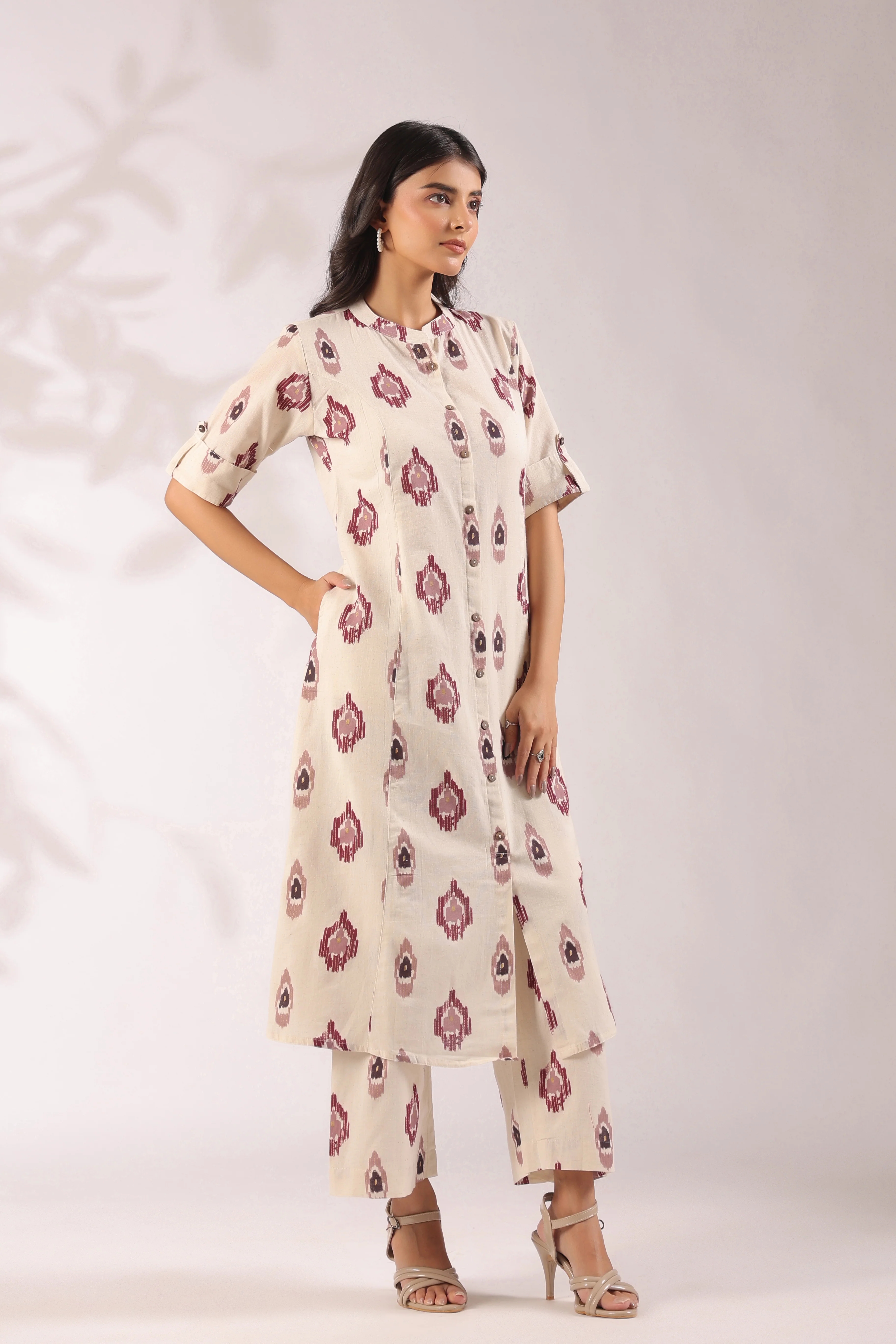 Offwhite Ikkat Cotton A-line Coord Set - Image 13