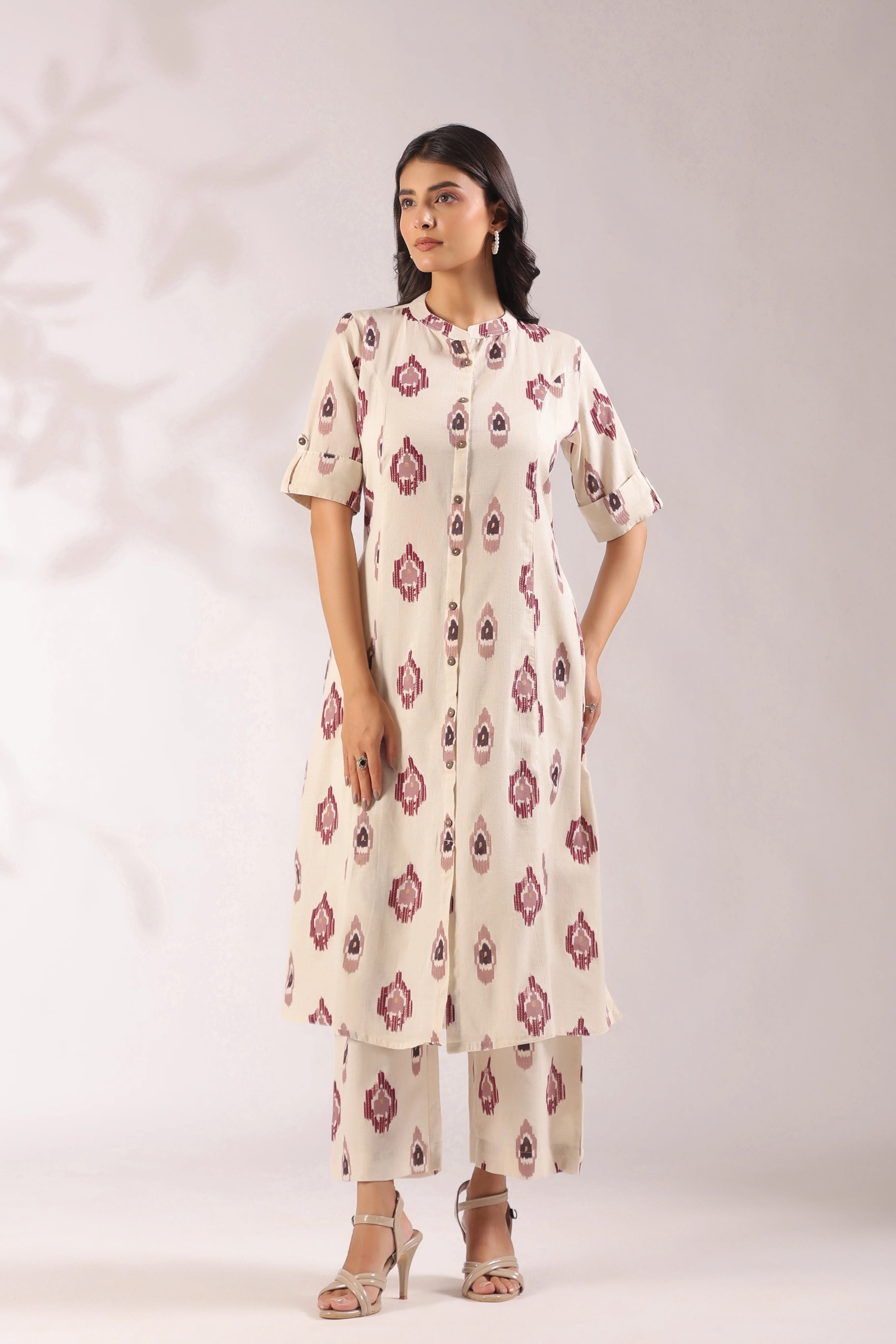 Offwhite Ikkat Cotton A-line Coord Set - Image 2