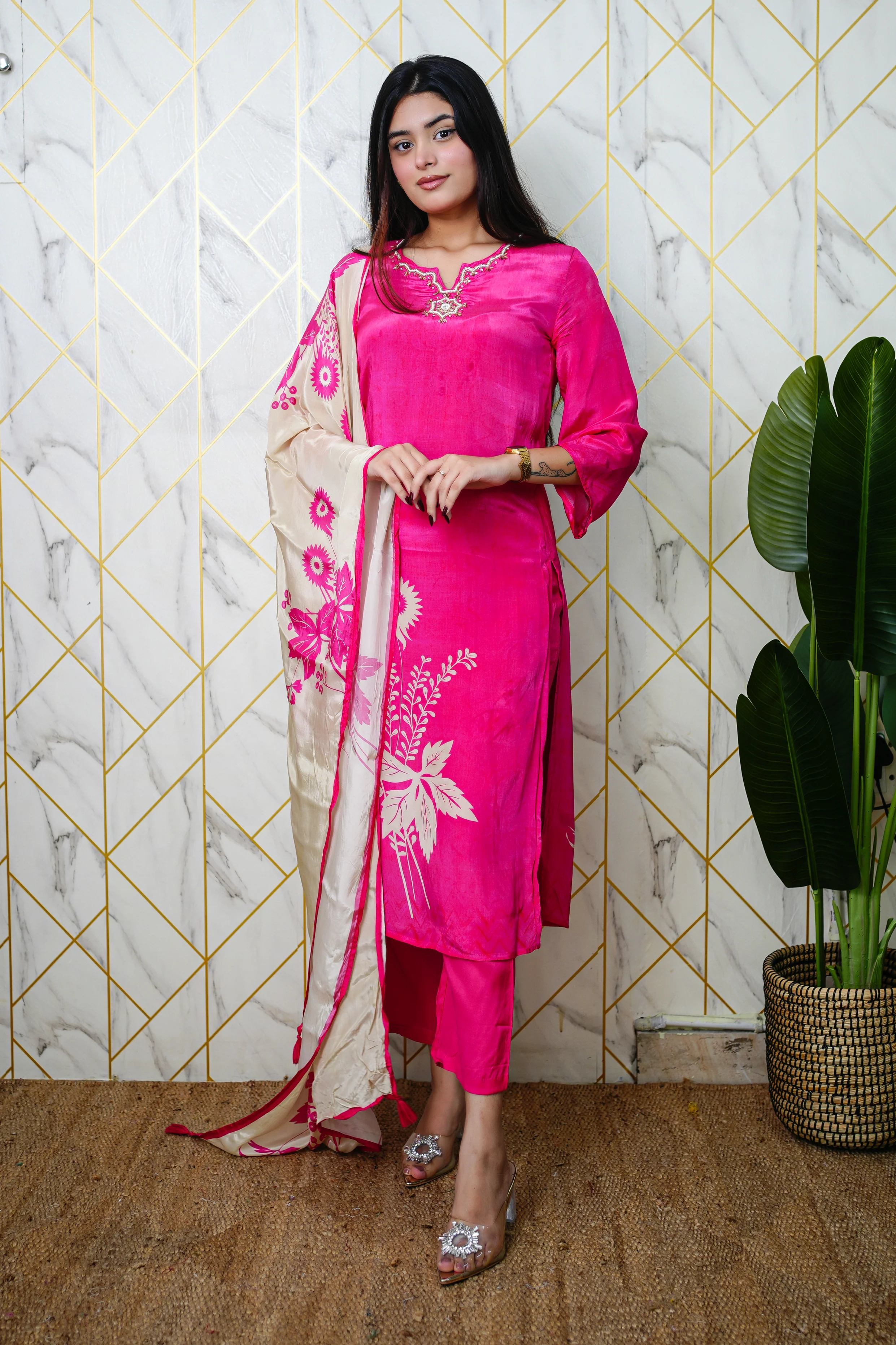 Palak Crepe HandEmbroidered Pant Set - Image 3