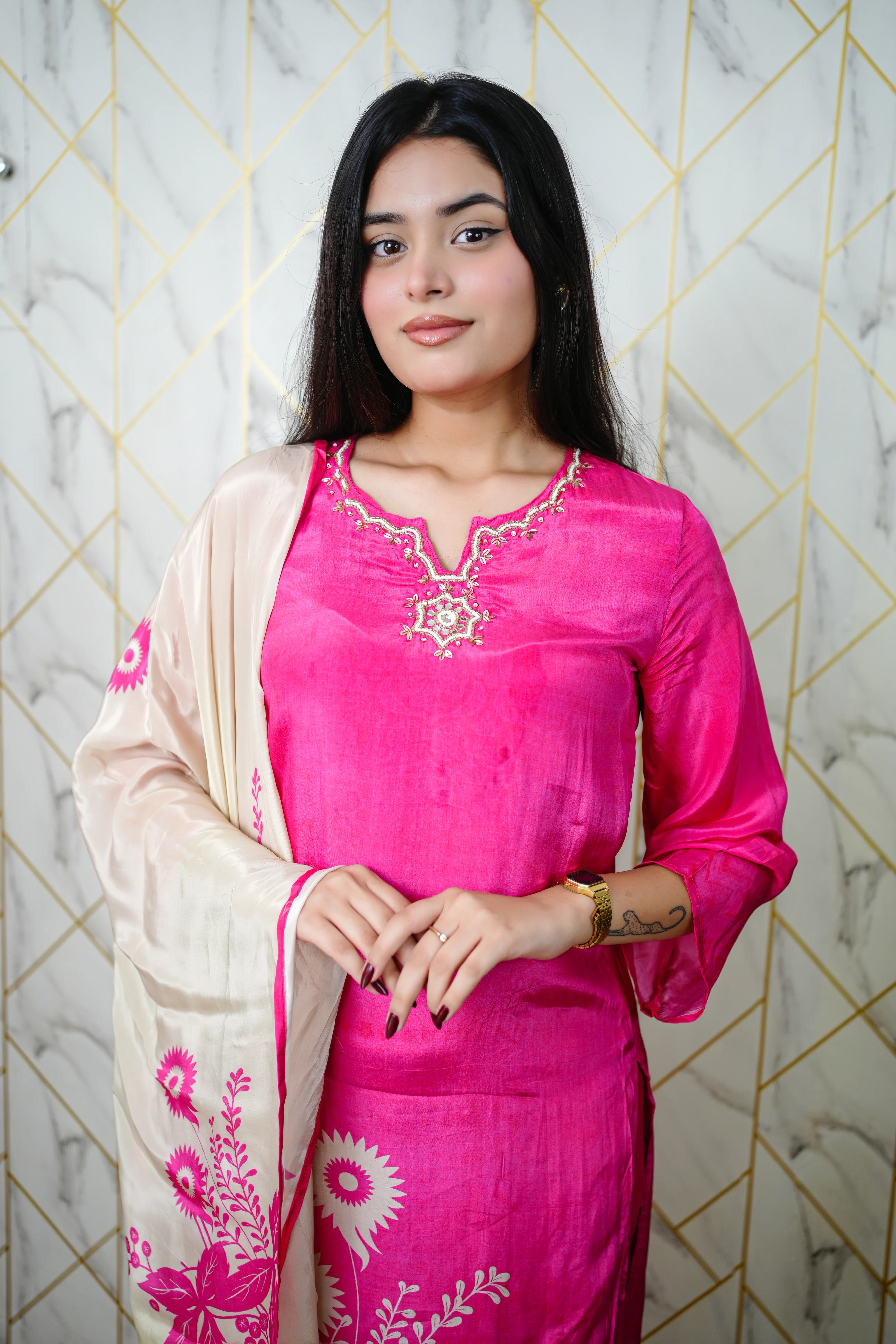 Palak Crepe HandEmbroidered Pant Set - Image 7