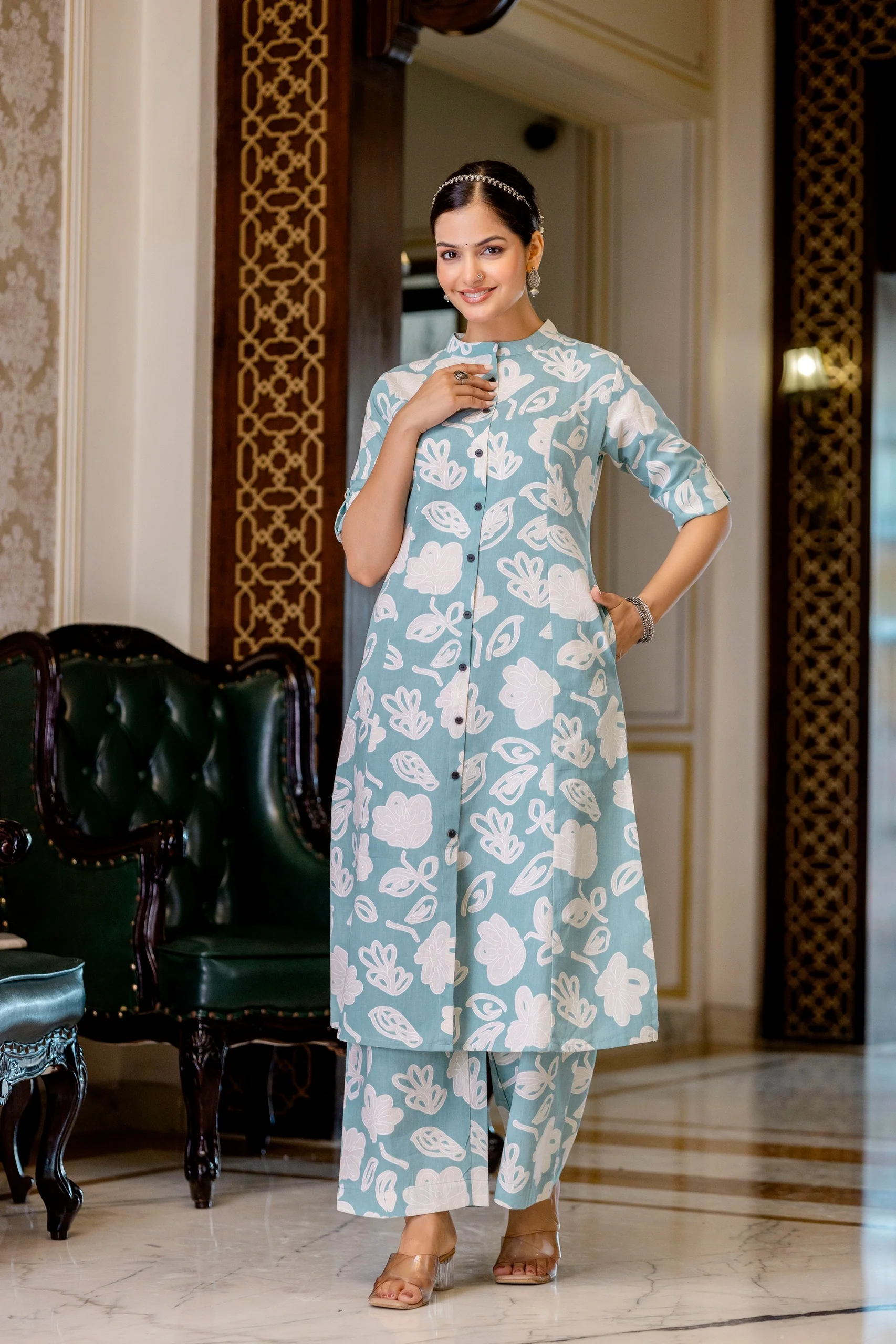 Pastel Blue Cotton A-line Coord Set - Image 2