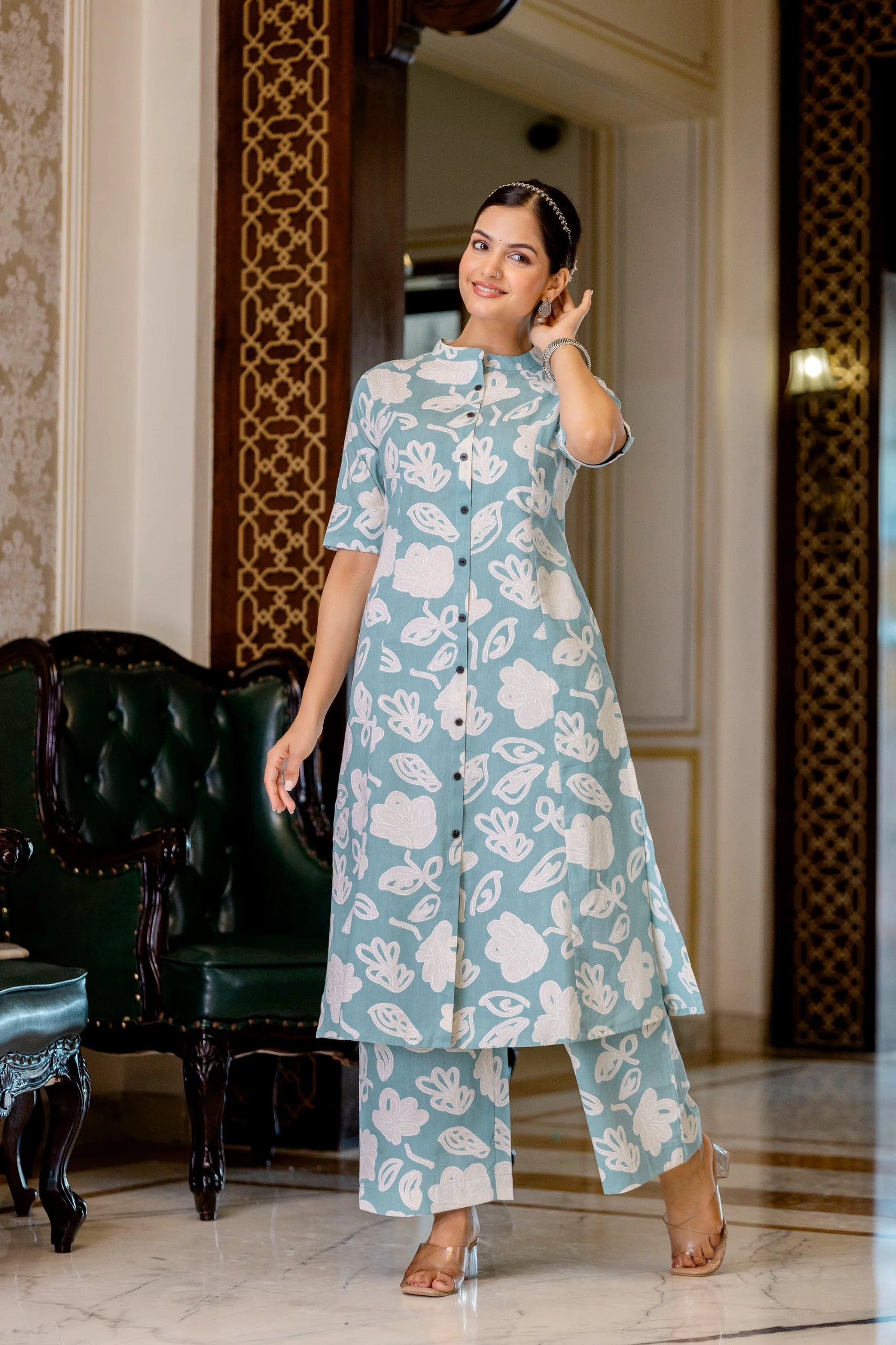 Pastel Blue Cotton A-line Coord Set - Image 4
