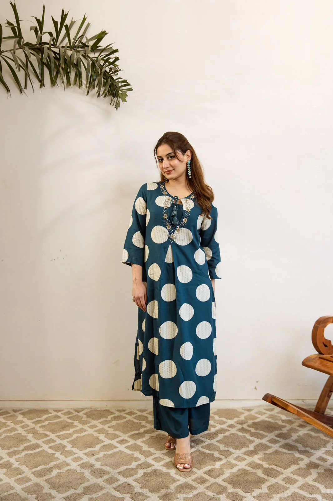 Polka Print Rayon HandEmbroidered Divider Set