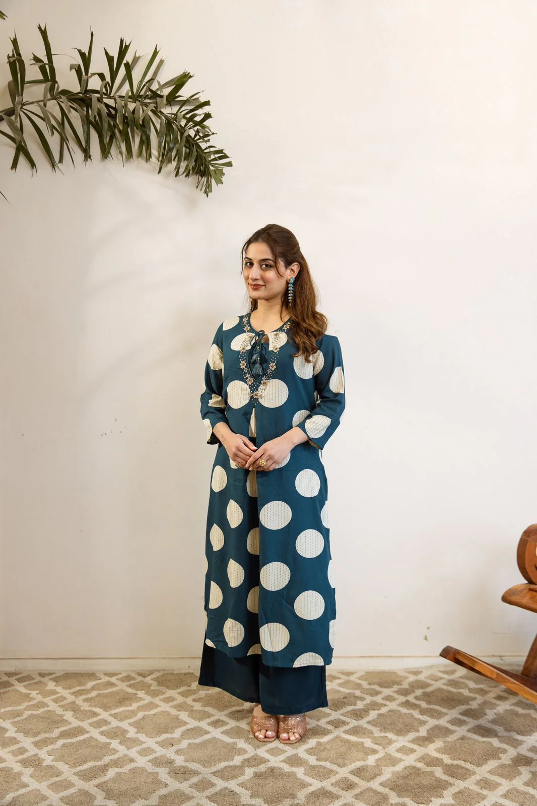 Polka Print Rayon HandEmbroidered Divider Set - Image 3
