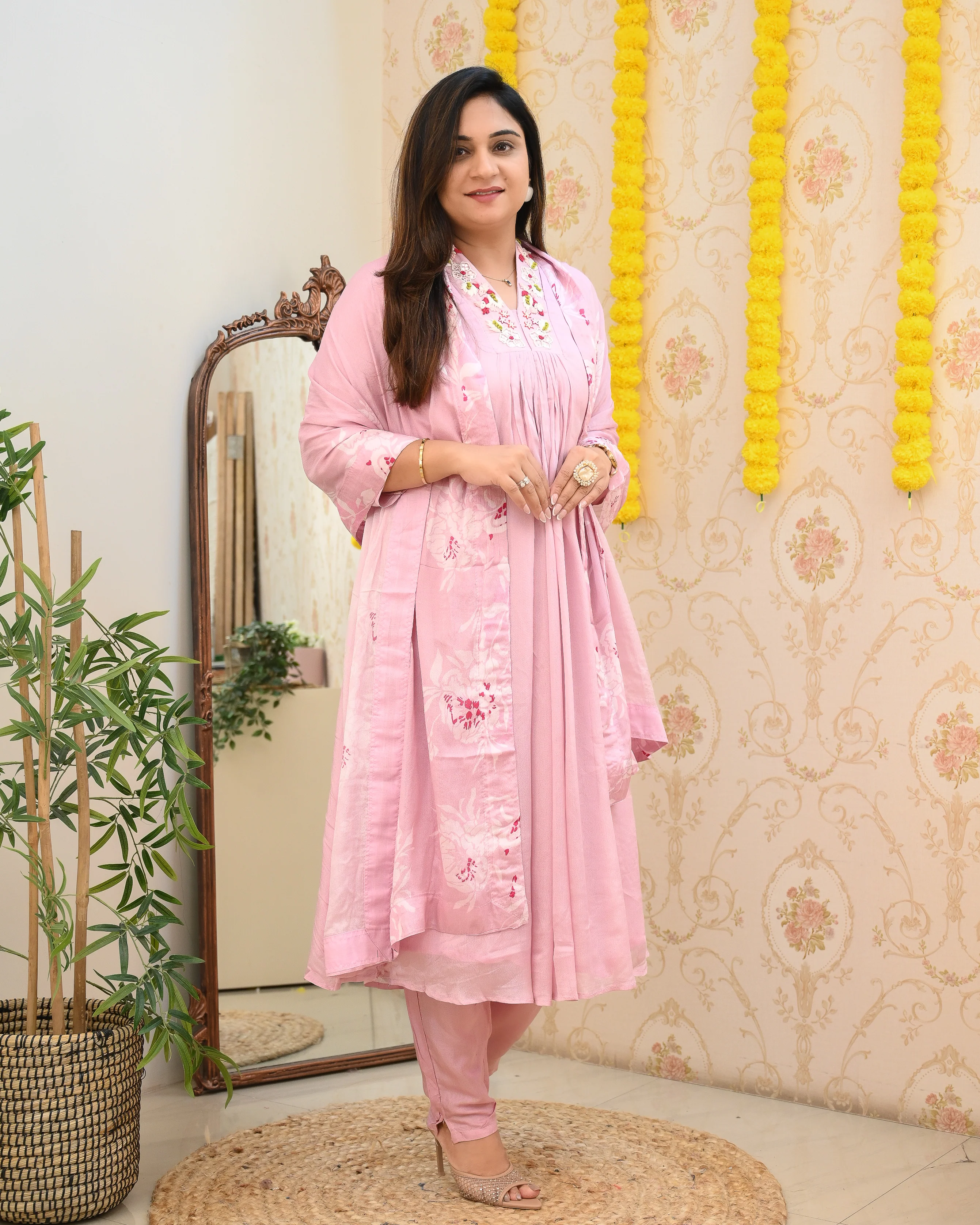 Premium Chinnon Hand Embroidered A-line Pant Set - Image 10