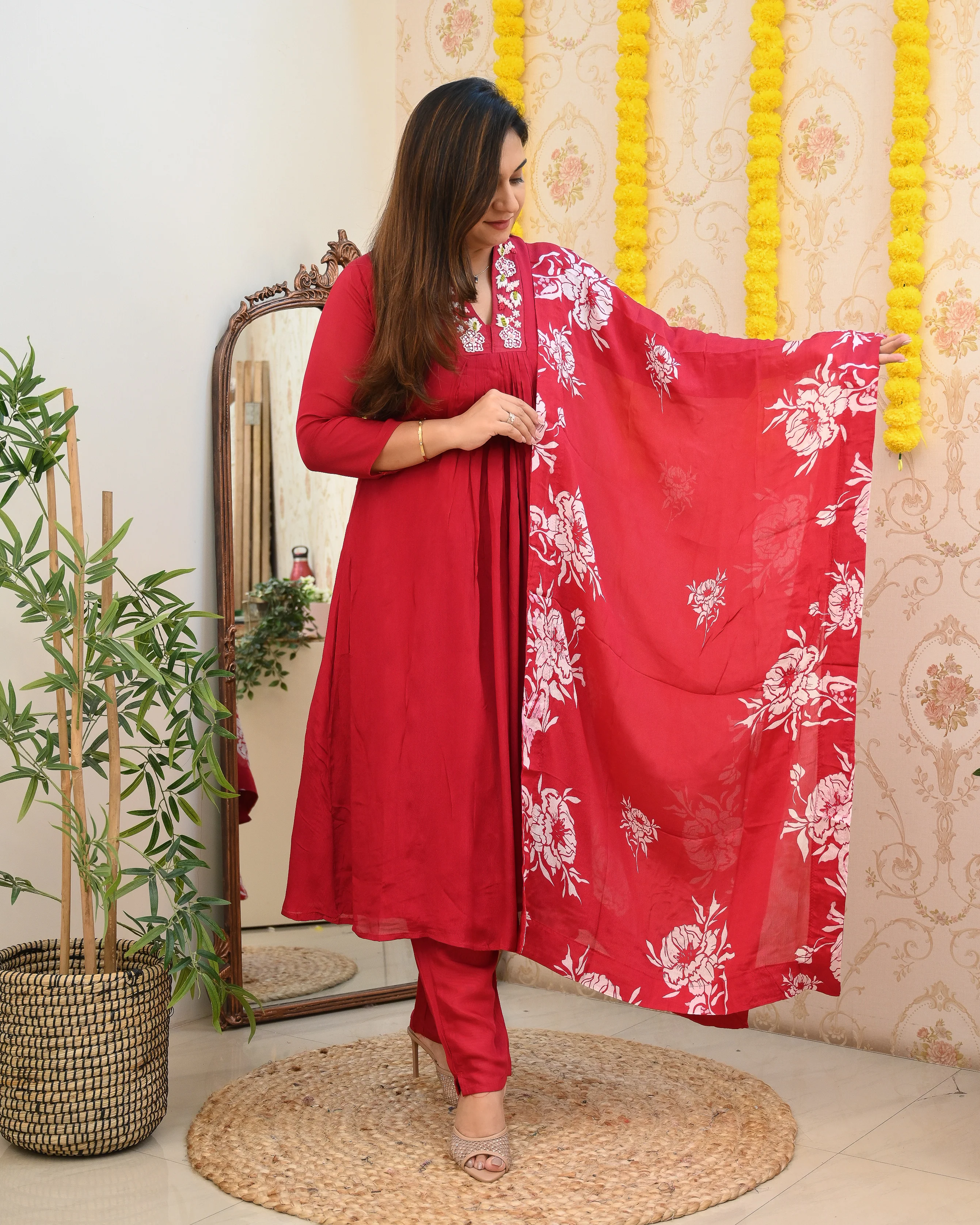 Premium Chinnon Hand Embroidered A-line Pant Set - Image 6