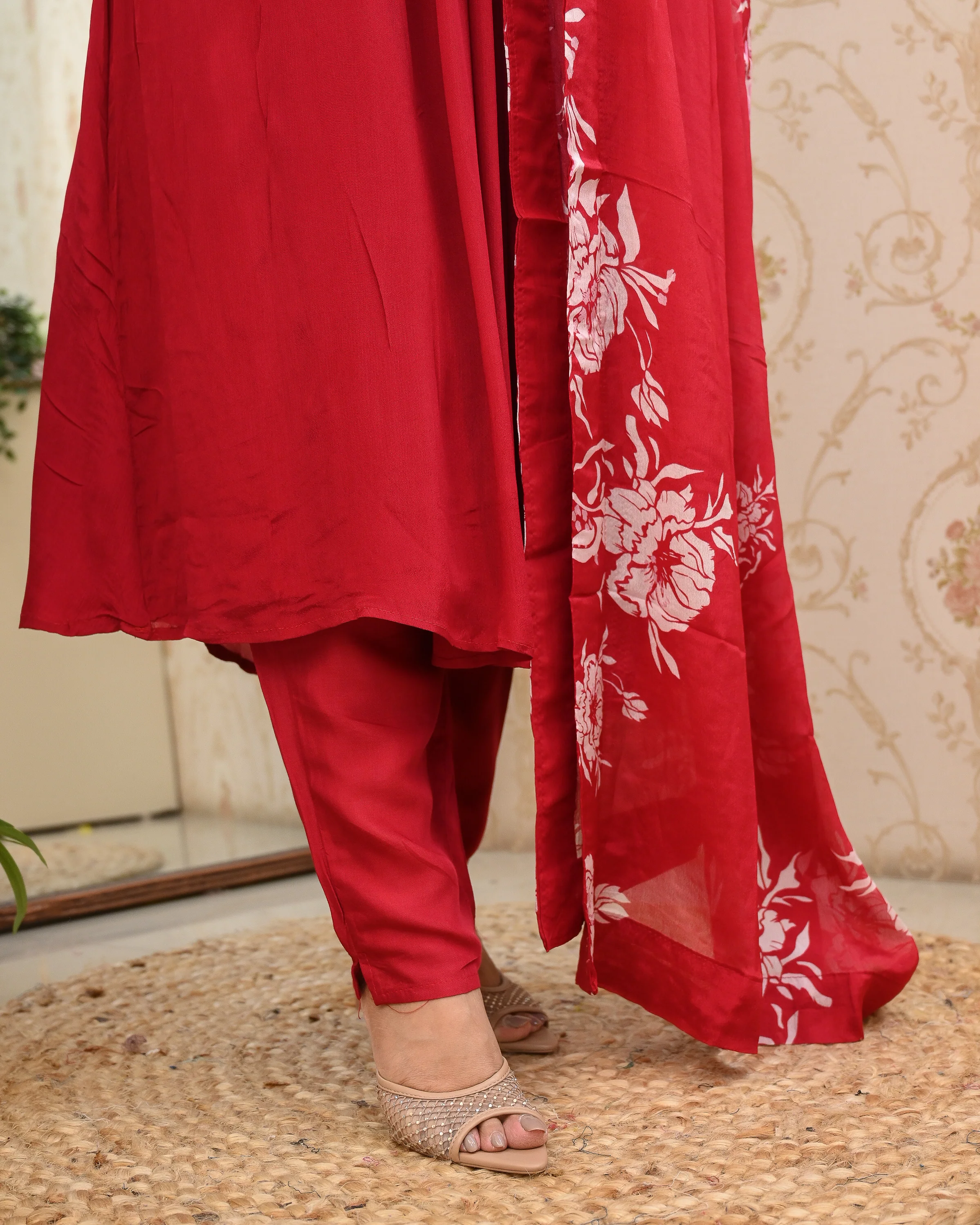 Premium Chinnon Hand Embroidered A-line Pant Set - Image 8