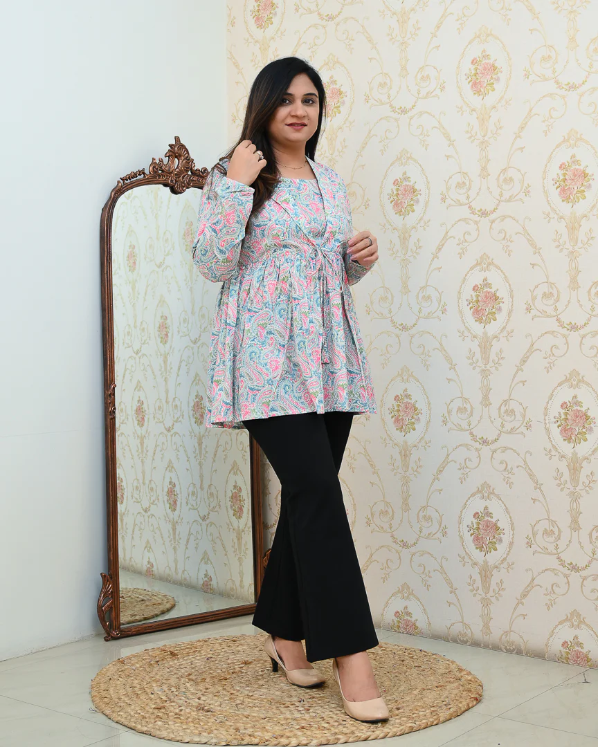 Premium Cotton Double Layered Floral Short Top - Image 11