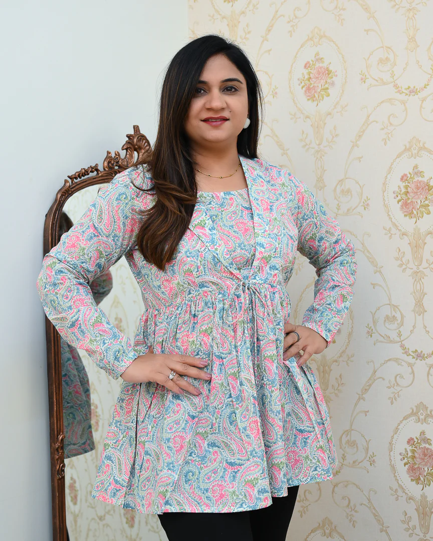 Premium Cotton Double Layered Floral Short Top - Image 12