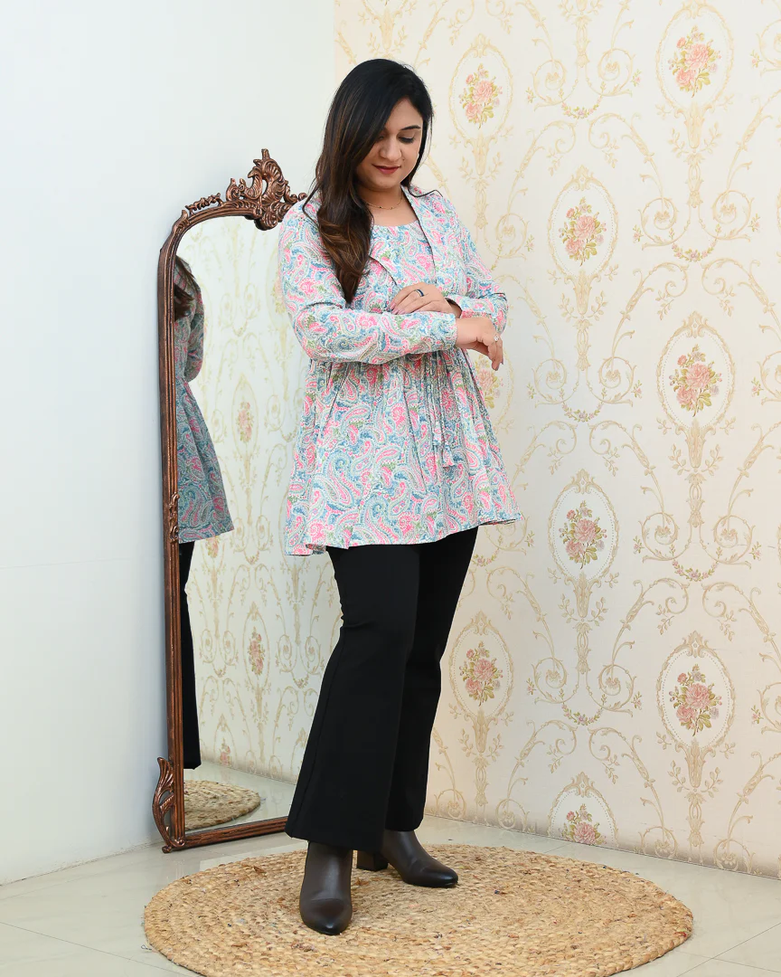 Premium Cotton Double Layered Floral Short Top - Image 7