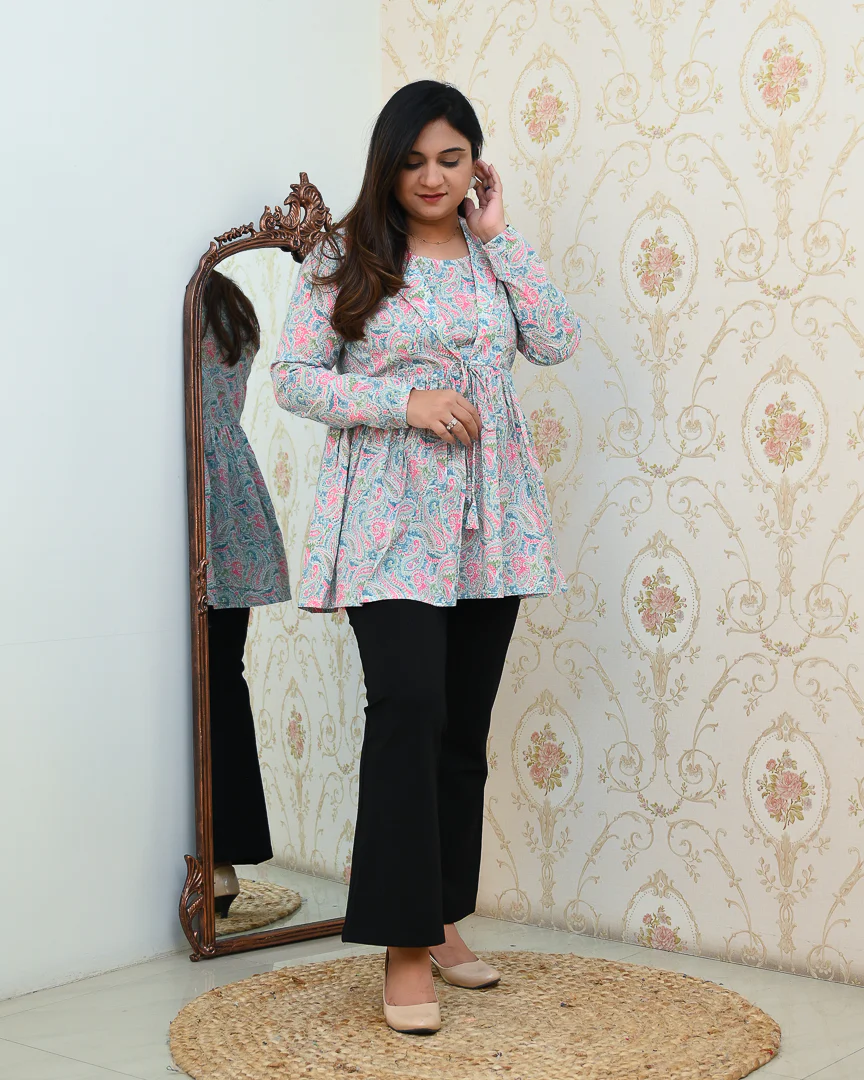 Premium Cotton Double Layered Floral Short Top - Image 9