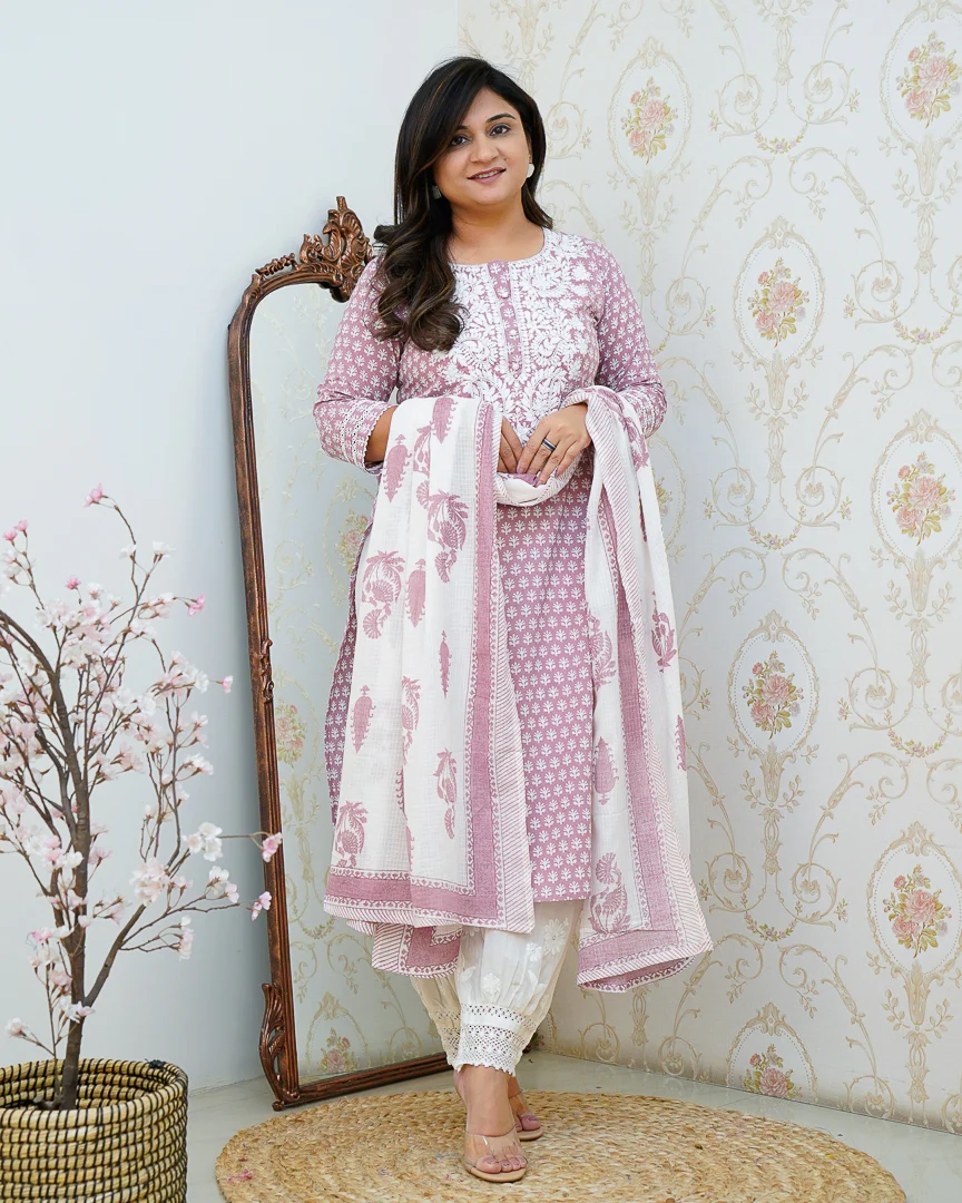 Premium Cotton Handblock Lucknowi Afgani Set - Image 6
