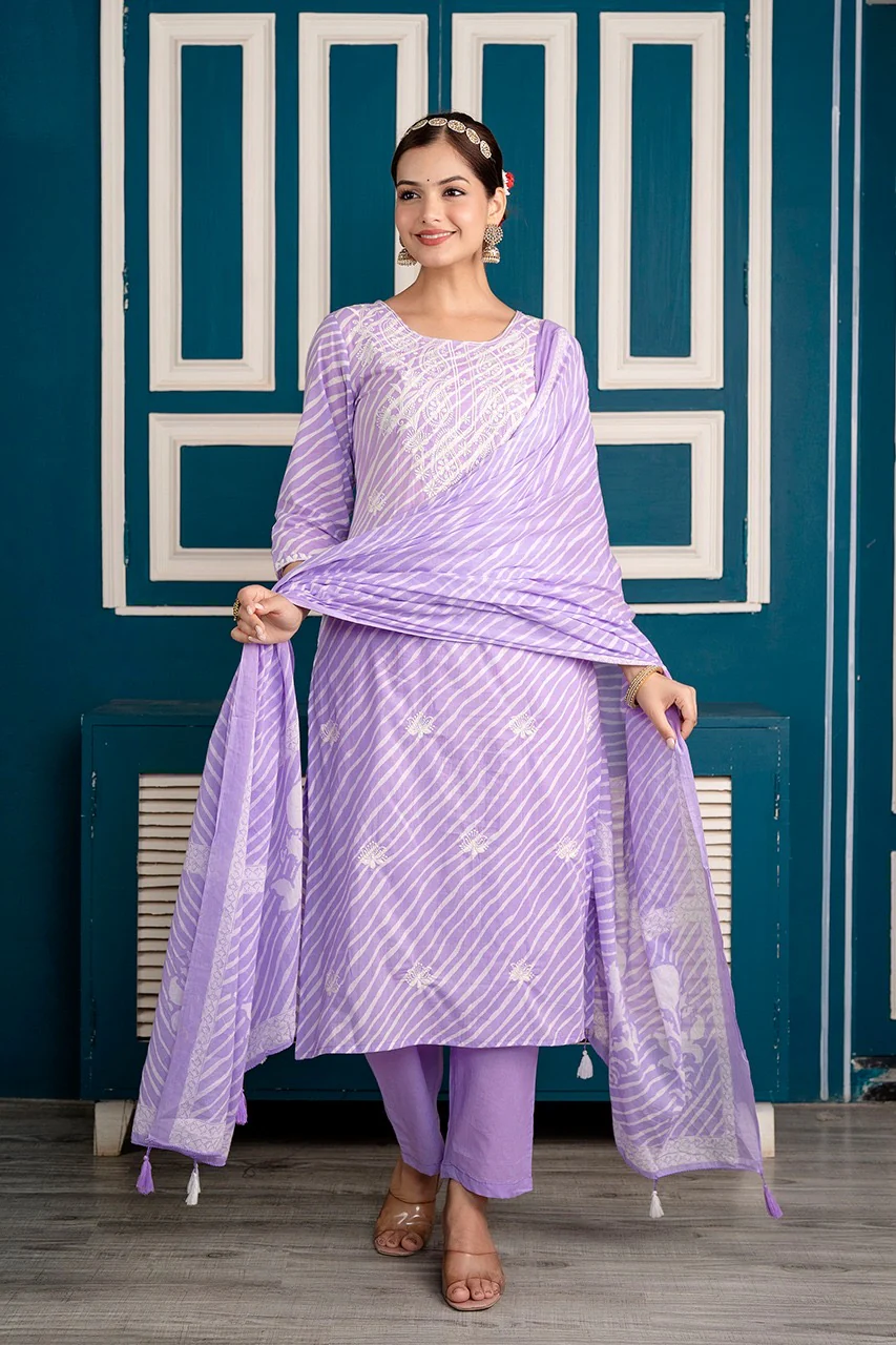 Premium Cotton Leheriya Embroidered Pant Set - Image 3