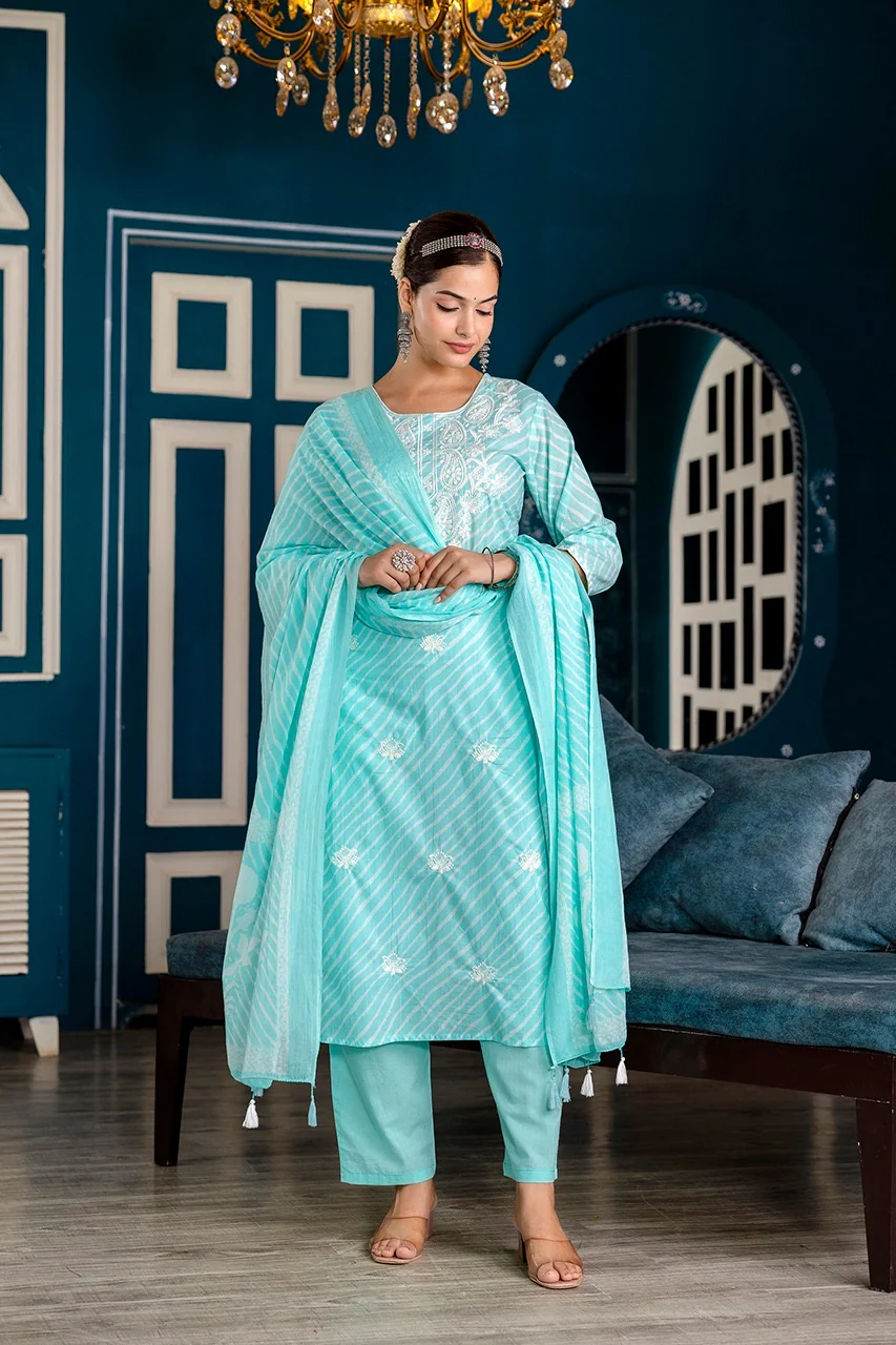 Premium Cotton Leheriya Embroidered Pant Set - Image 4