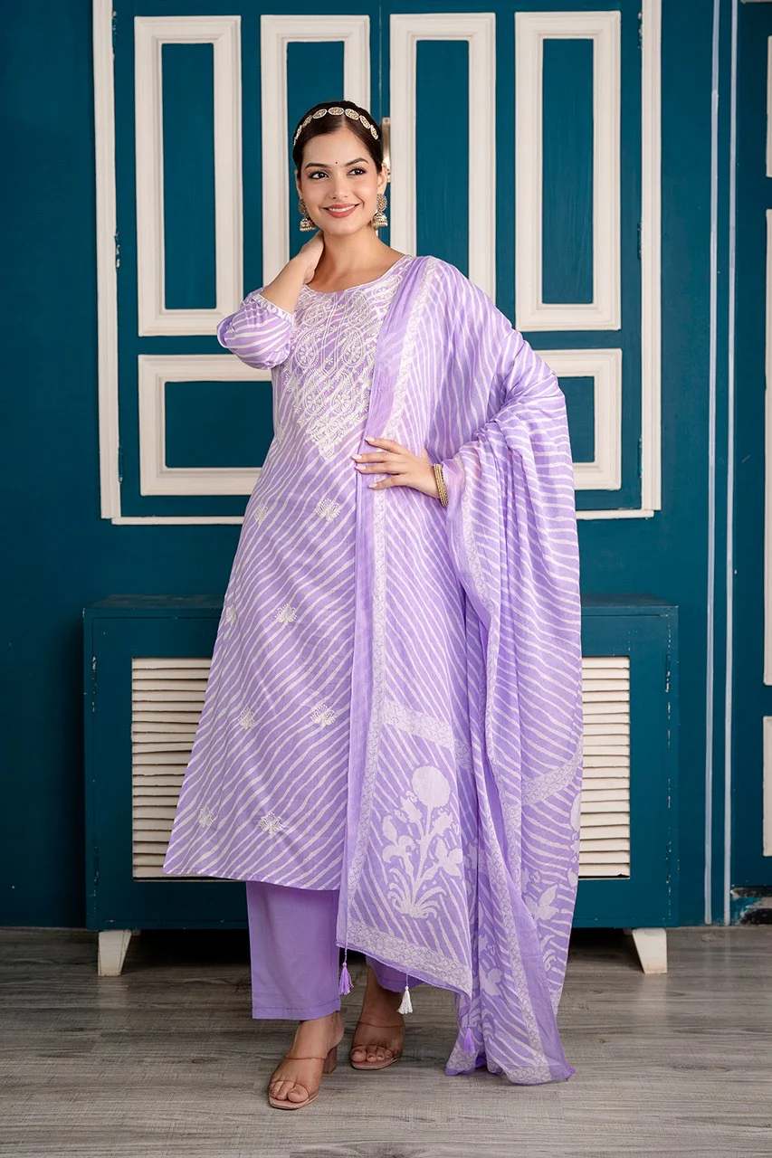 Premium Cotton Leheriya Embroidered Pant Set - Image 7