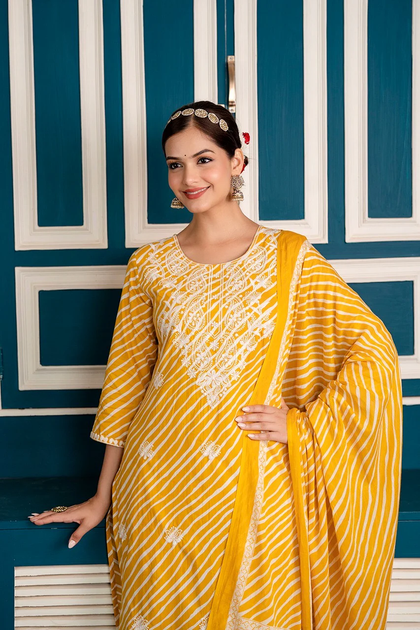 Premium Cotton Leheriya Embroidered Pant Set - Image 9