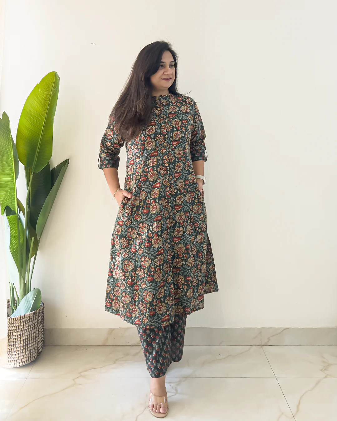 Prita Green Ajrakh A-line Cotton Coord Set - Image 5