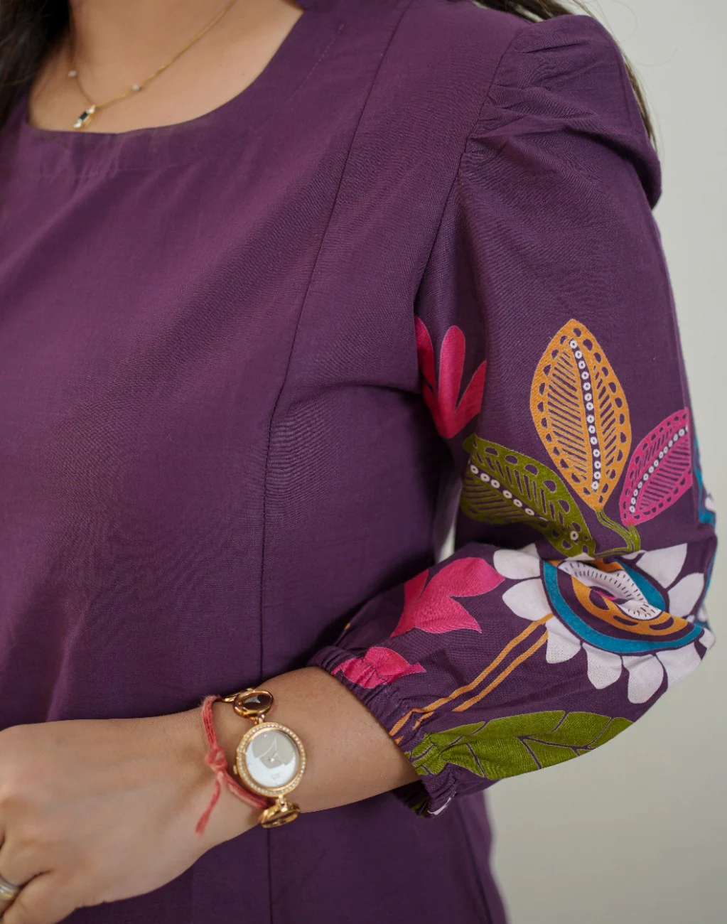 Reva Purple Cotton Floral A-line Kurta - Image 5