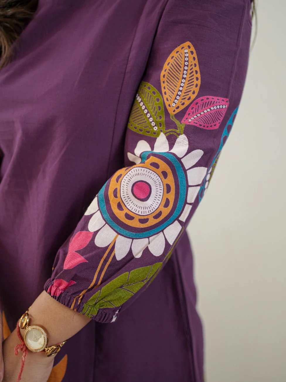 Reva Purple Cotton Floral A-line Kurta - Image 9