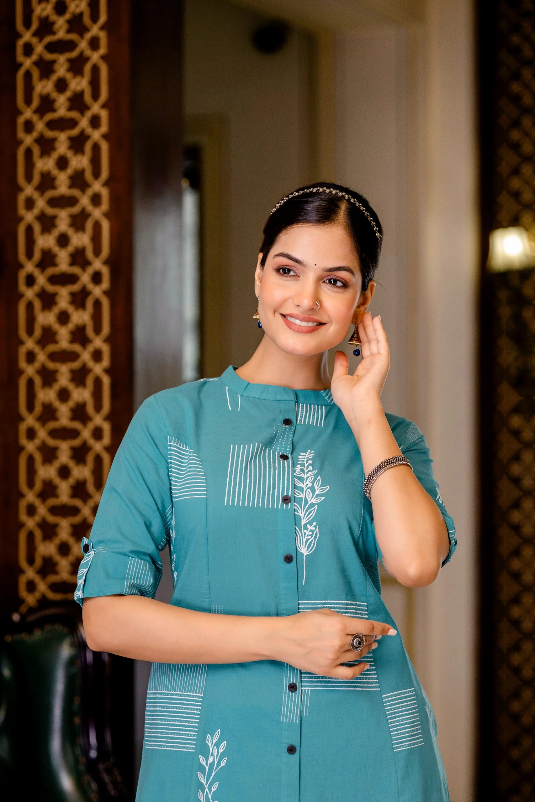 Rama Green Cotton A-line Coord Set - Image 5