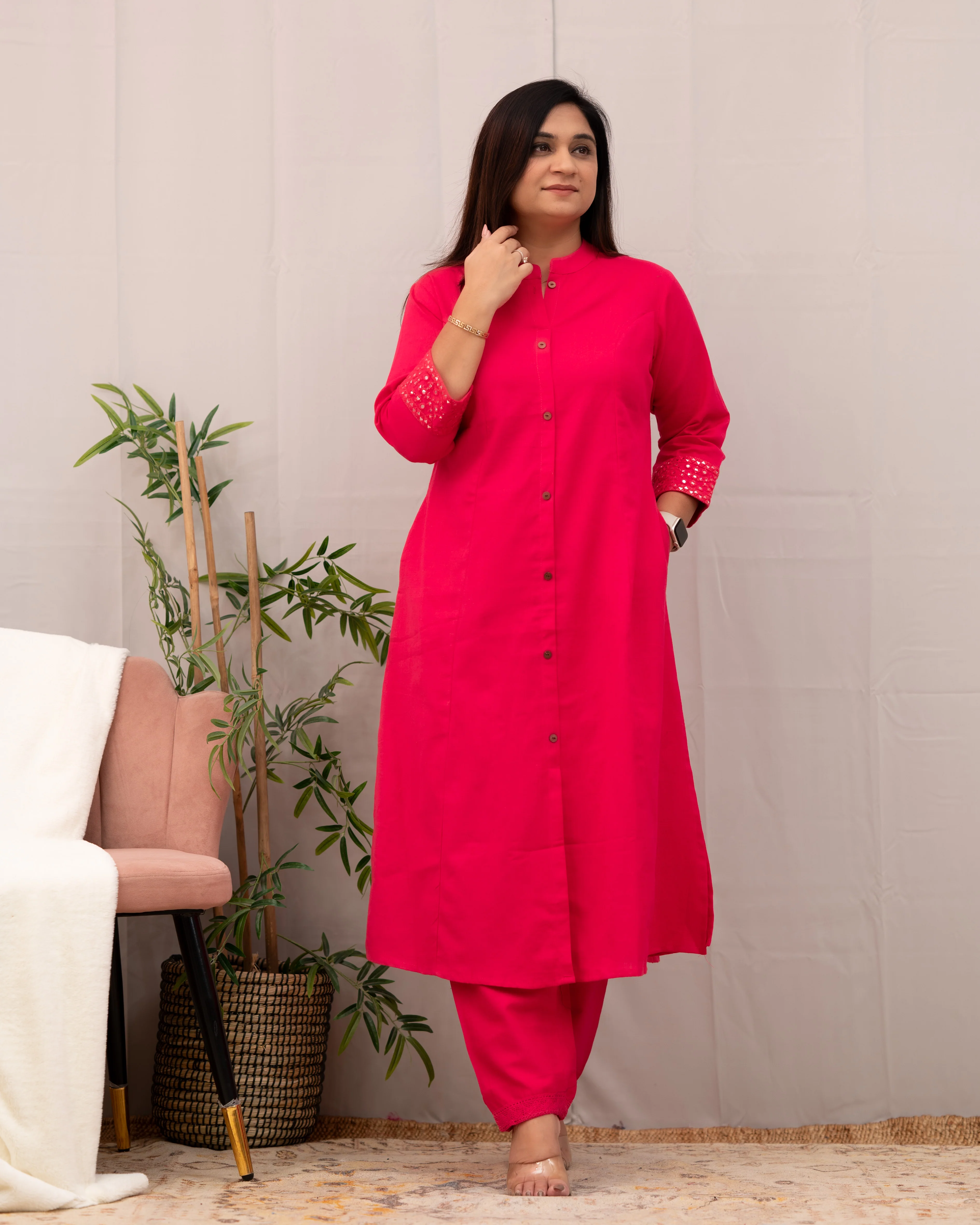 Raveena A-line Embroidered Cotton casual Pant Set - Image 13