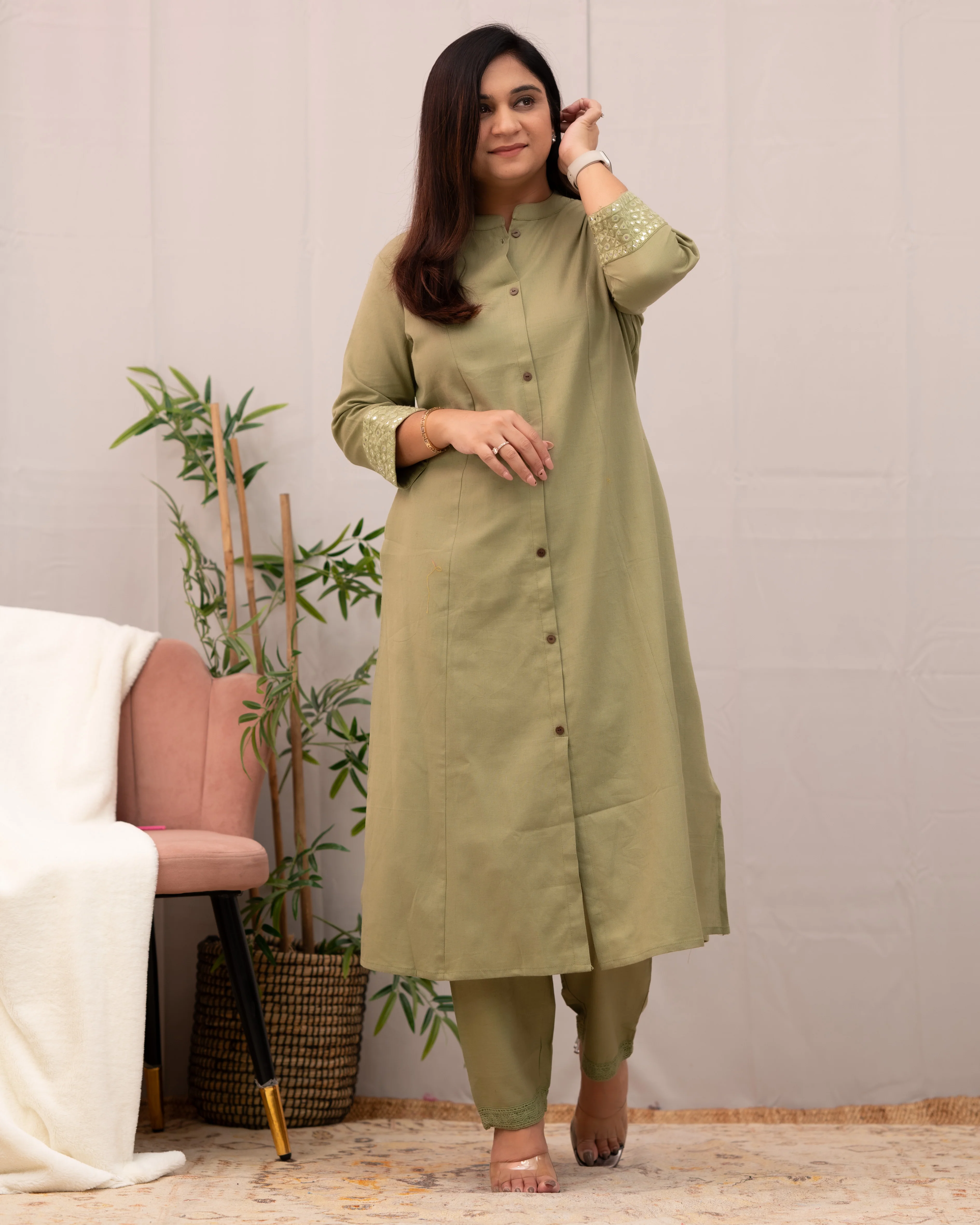 Raveena A-line Embroidered Cotton casual Pant Set - Image 15
