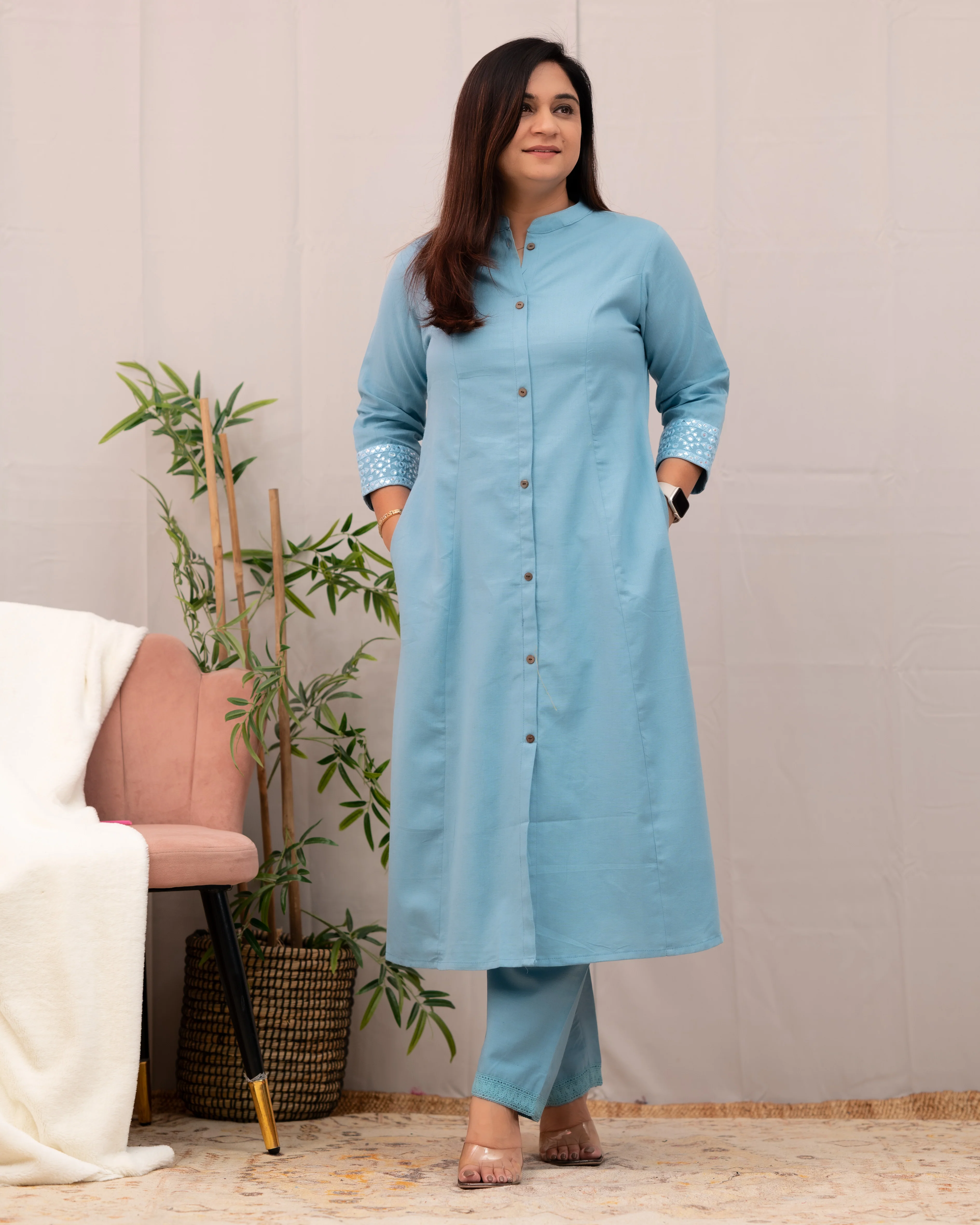 Raveena A-line Embroidered Cotton casual Pant Set - Image 20