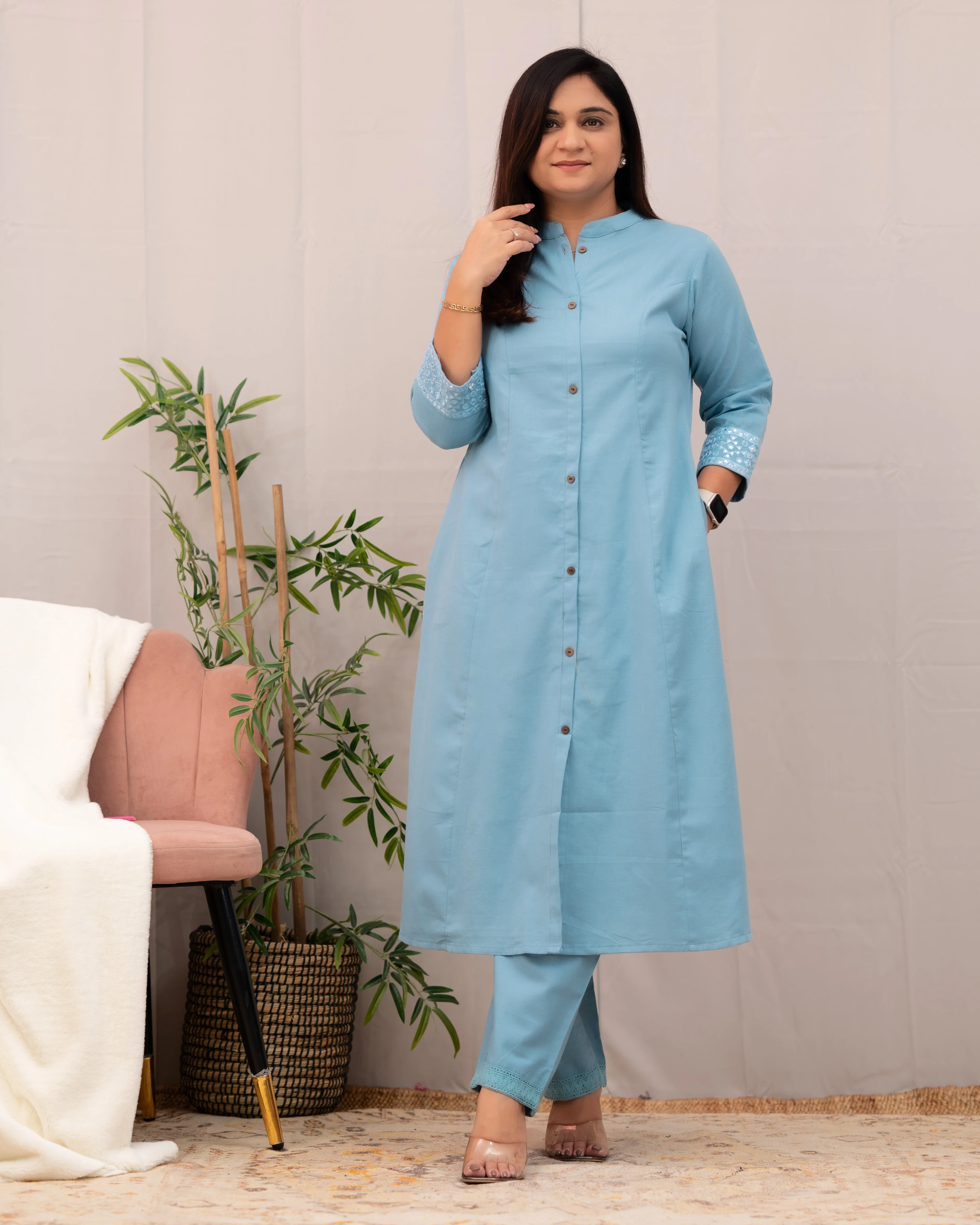 Raveena A-line Embroidered Cotton casual Pant Set - Image 21