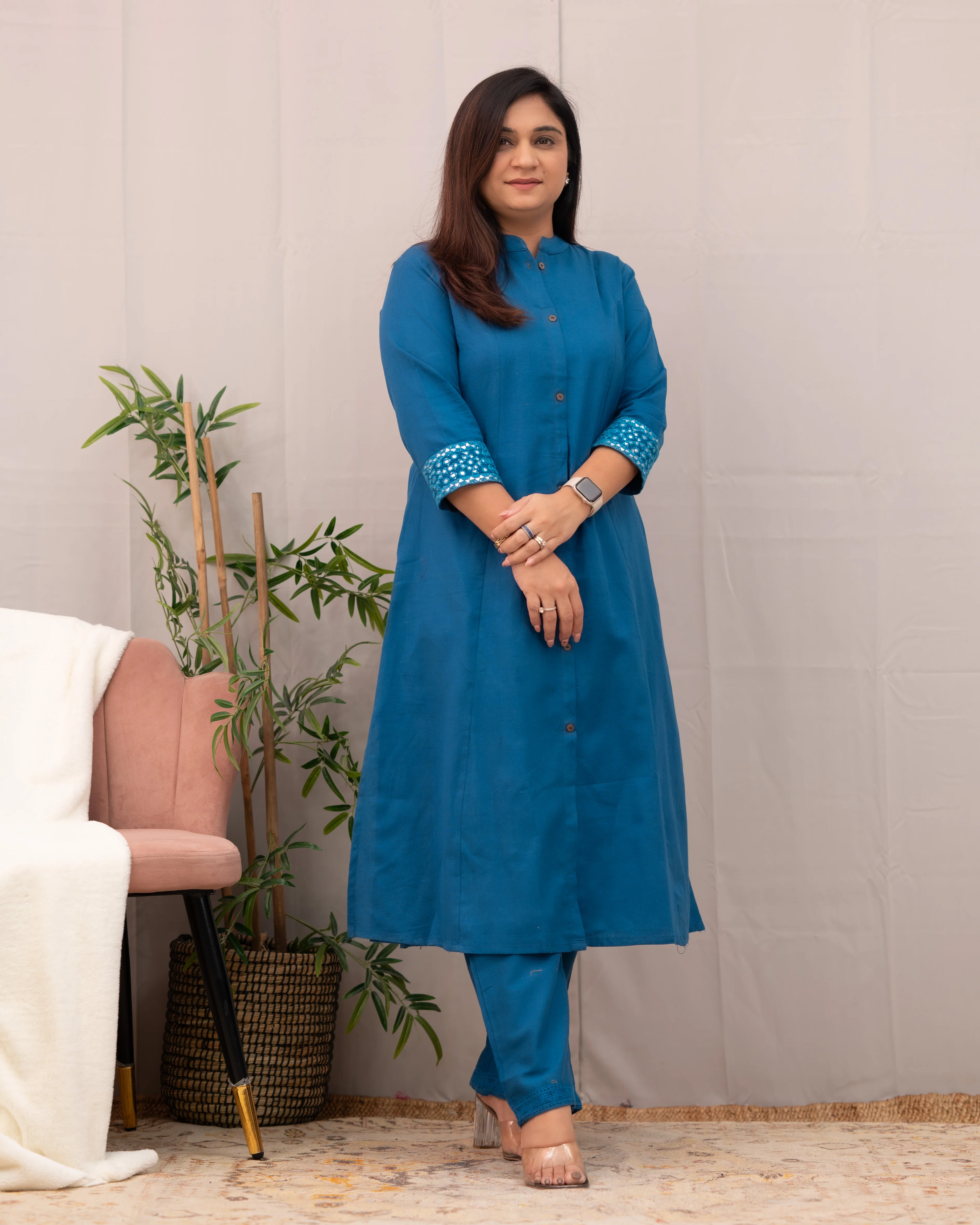 Raveena A-line Embroidered Cotton casual Pant Set - Image 3