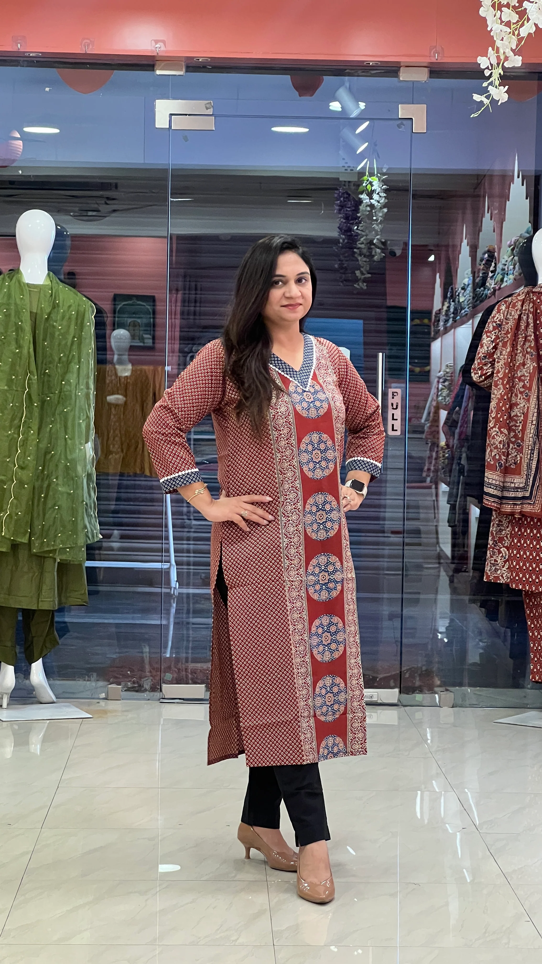 Red Ajrakh Cotton Casual Straight Kurta