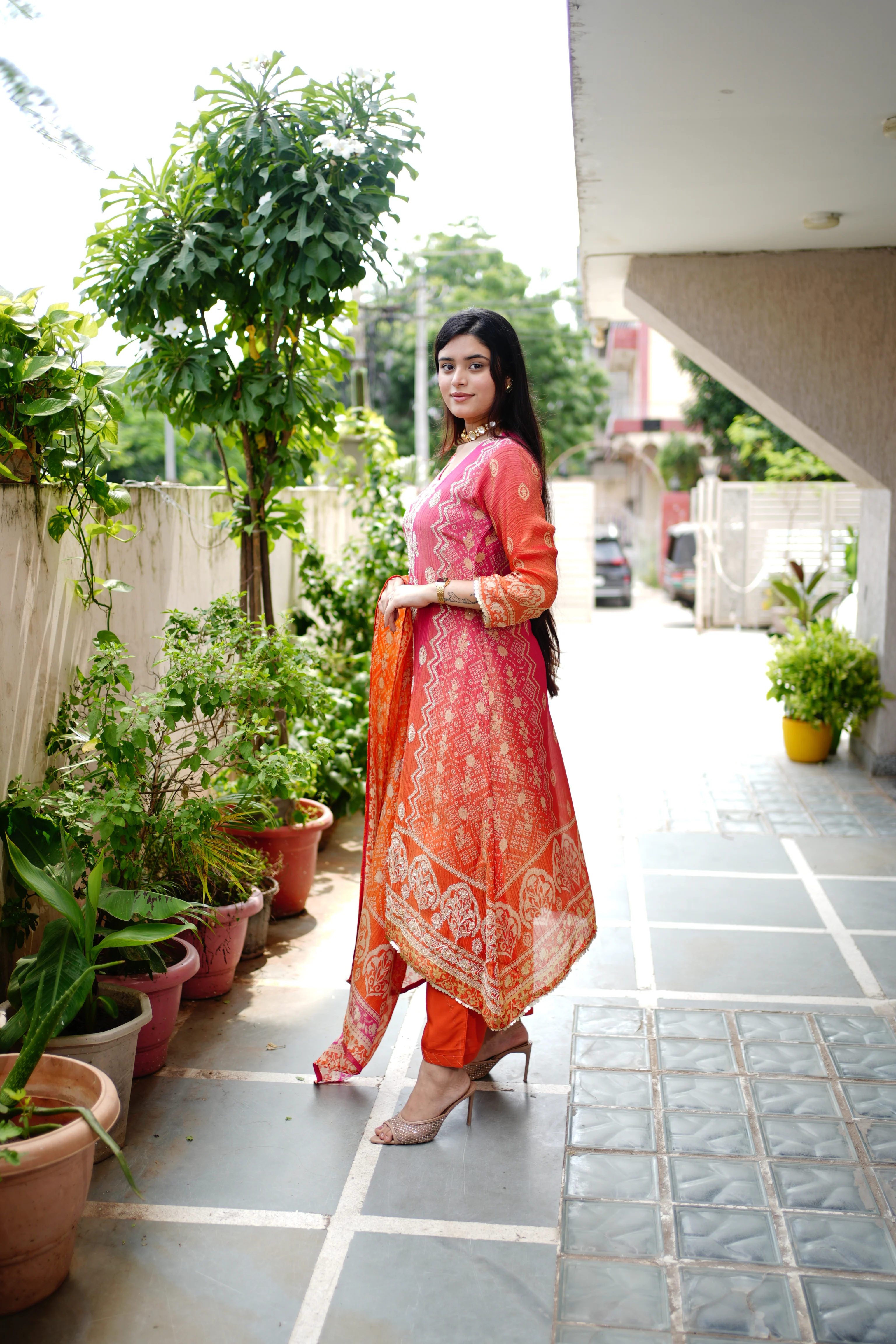 Rehana Asymmetric Shimmer Tissue  Embroidered Pant Set - Image 8
