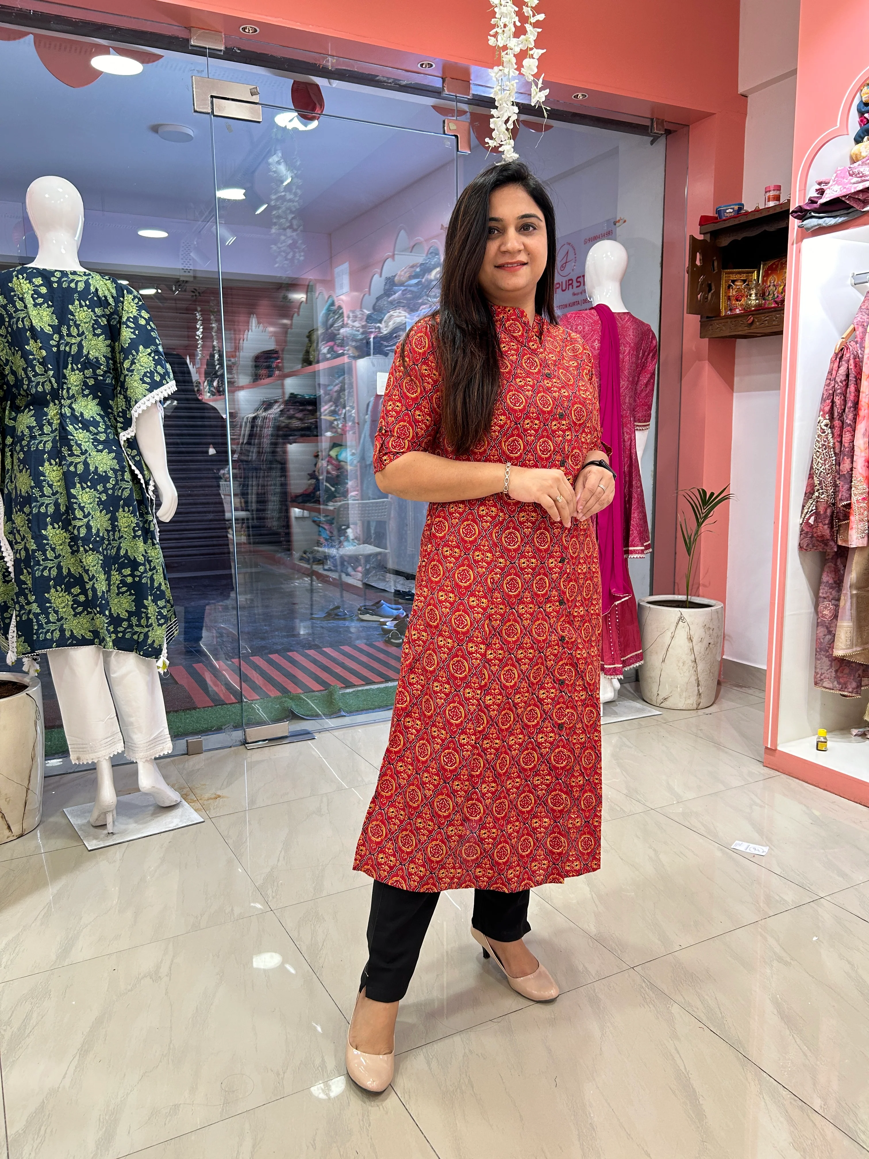 Rozana Cotton Casual A-Line Kurta with Pocket - Image 10