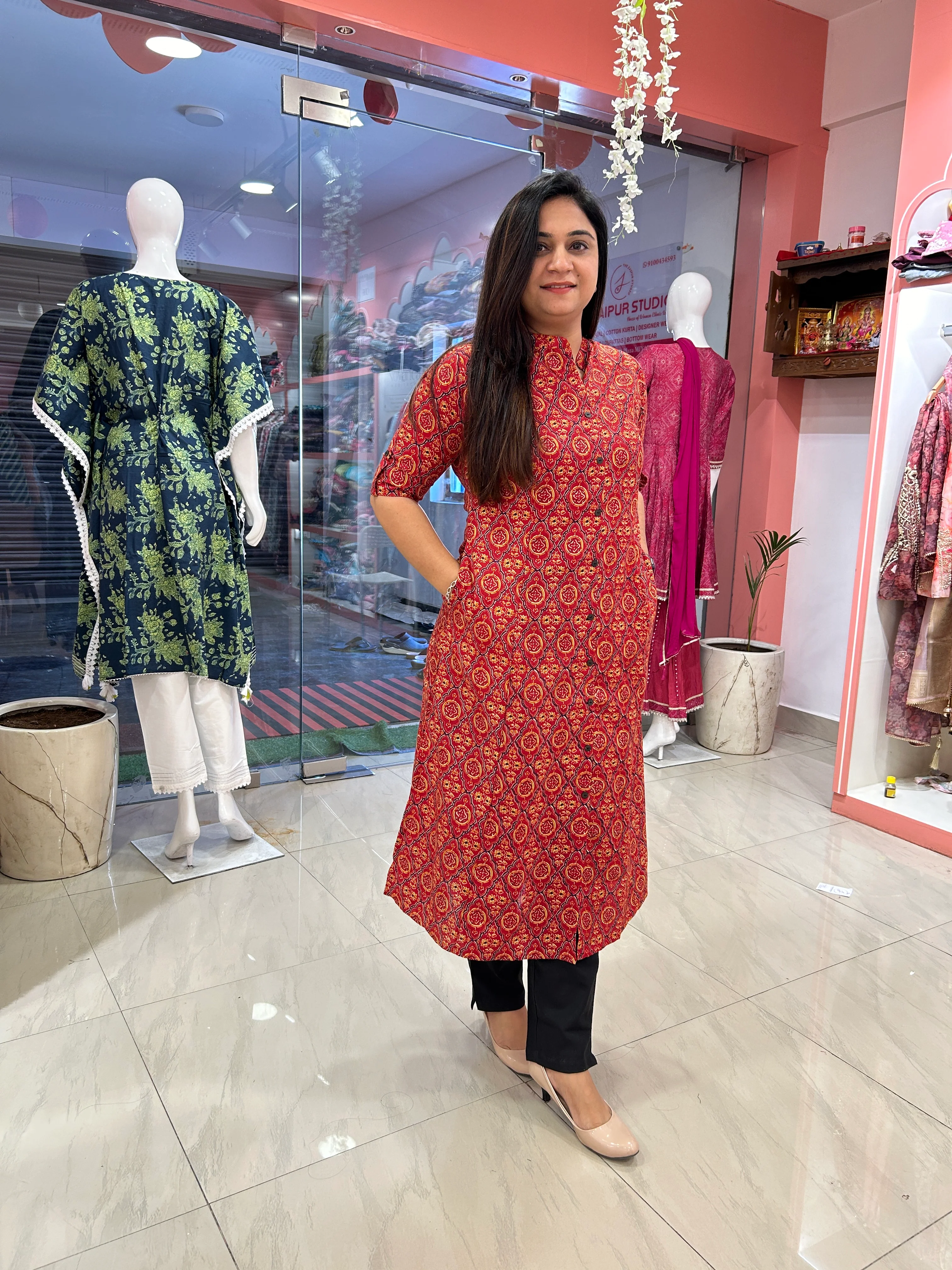 Rozana Cotton Casual A-Line Kurta with Pocket - Image 8