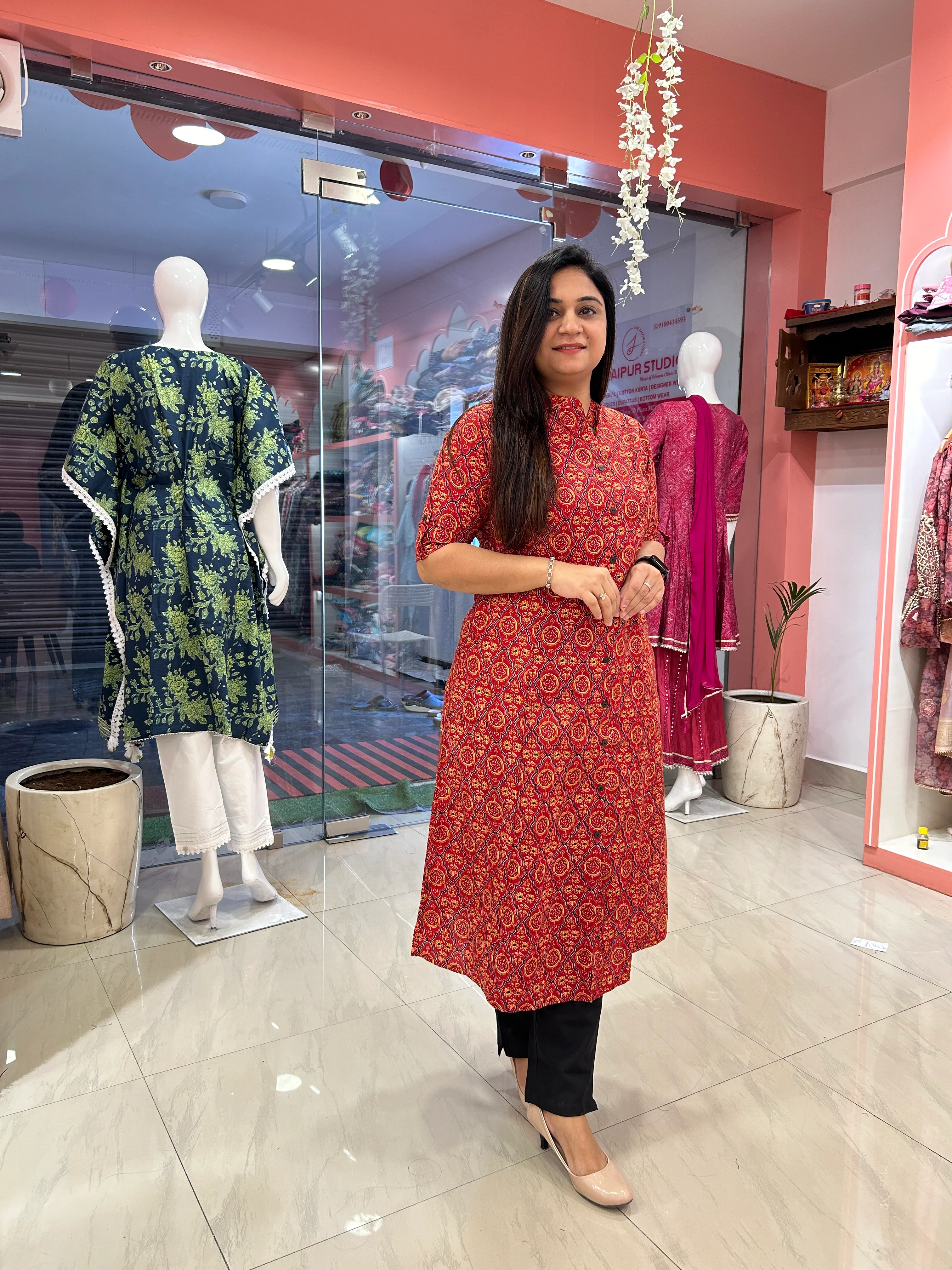 Rozana Cotton Casual A-Line Kurta with Pocket - Image 9