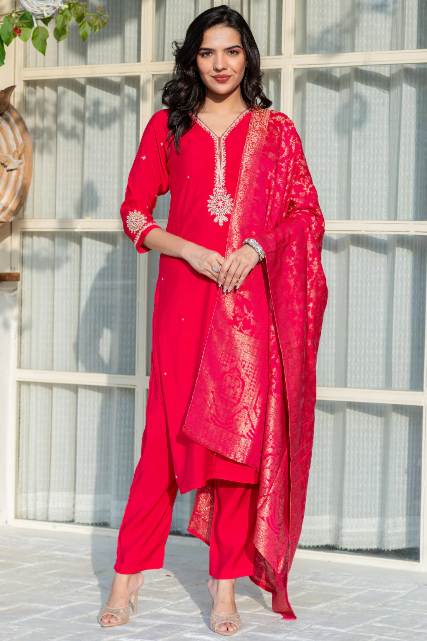 Ruhani Silk Hand Embroidered Pant Set - Image 3