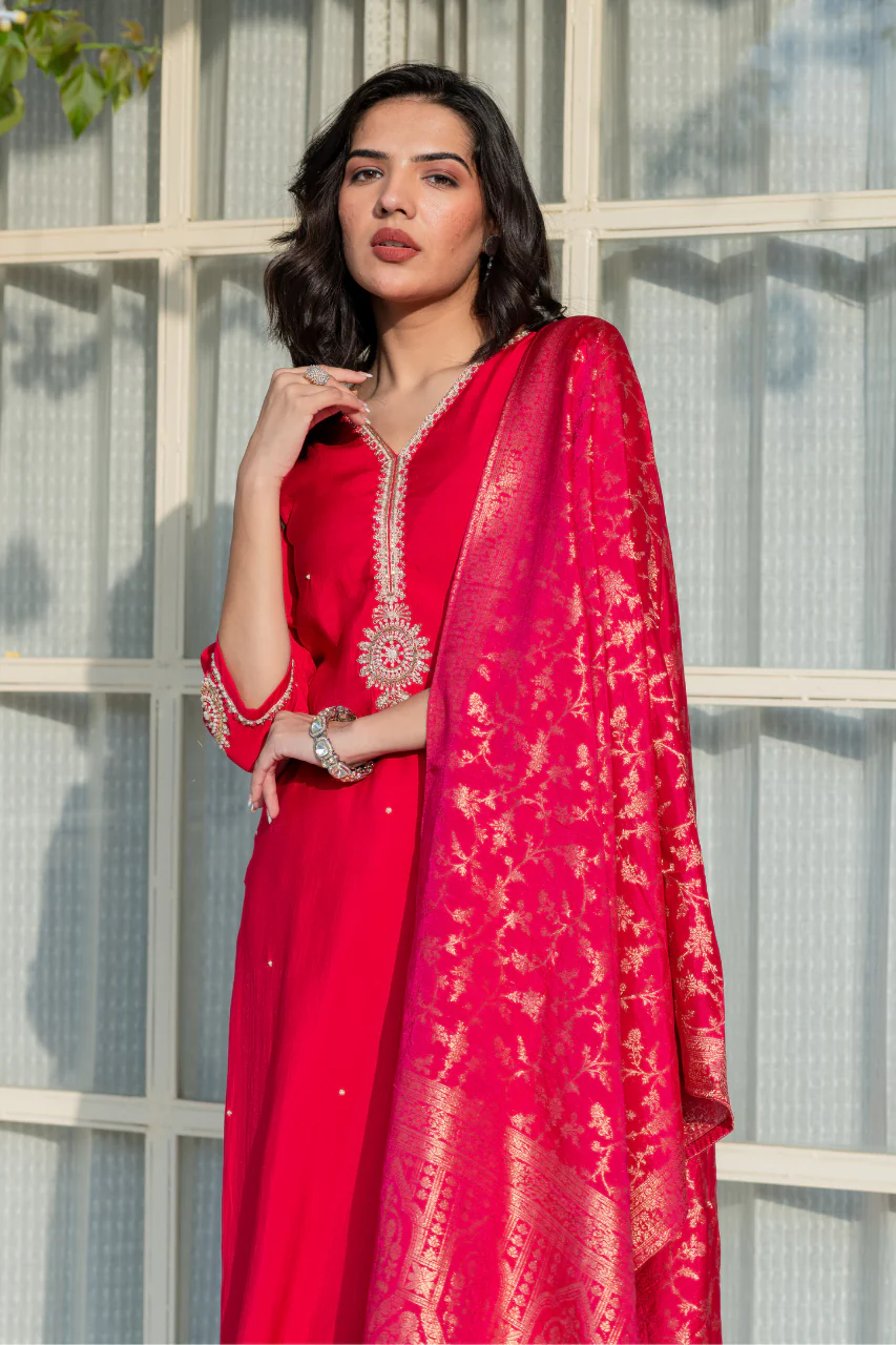Ruhani Silk Hand Embroidered Pant Set - Image 4