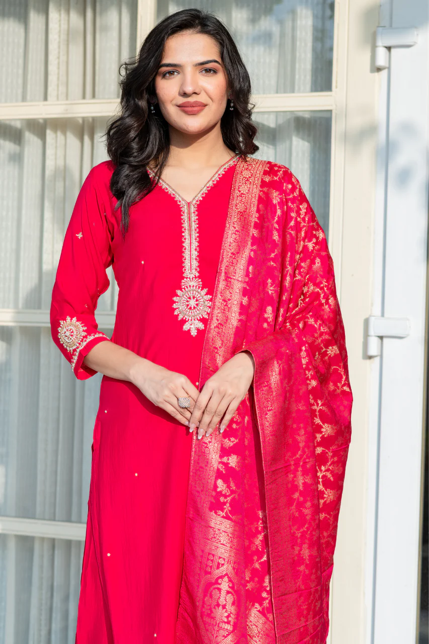 Ruhani Silk Hand Embroidered Pant Set - Image 7