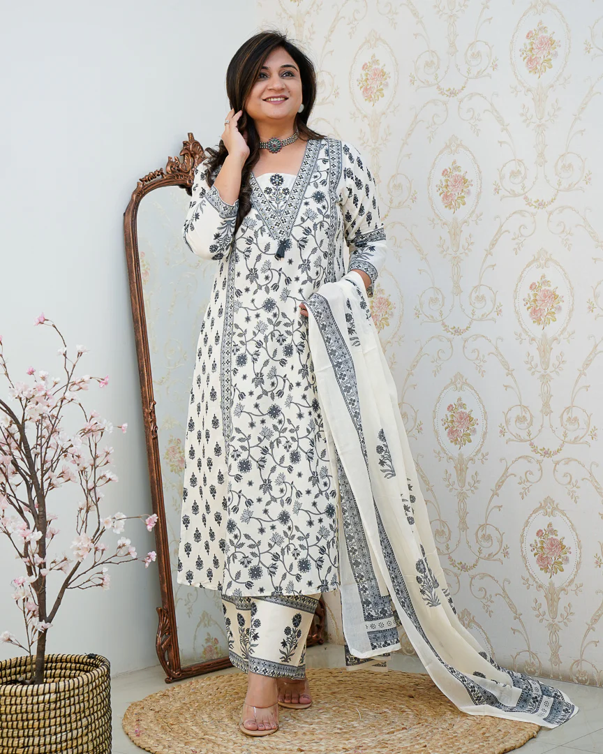 Ruhi Cotton Embroidered A-line Divider set - Image 2