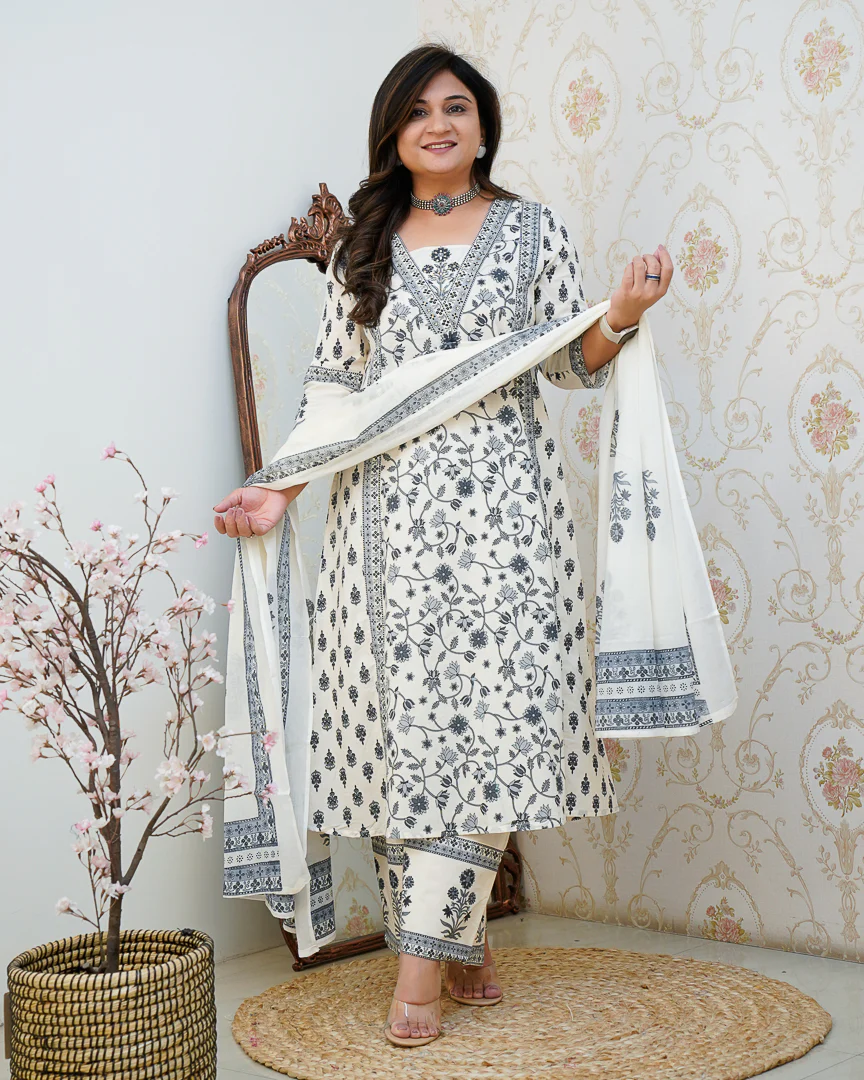 Ruhi Cotton Embroidered A-line Divider set - Image 3