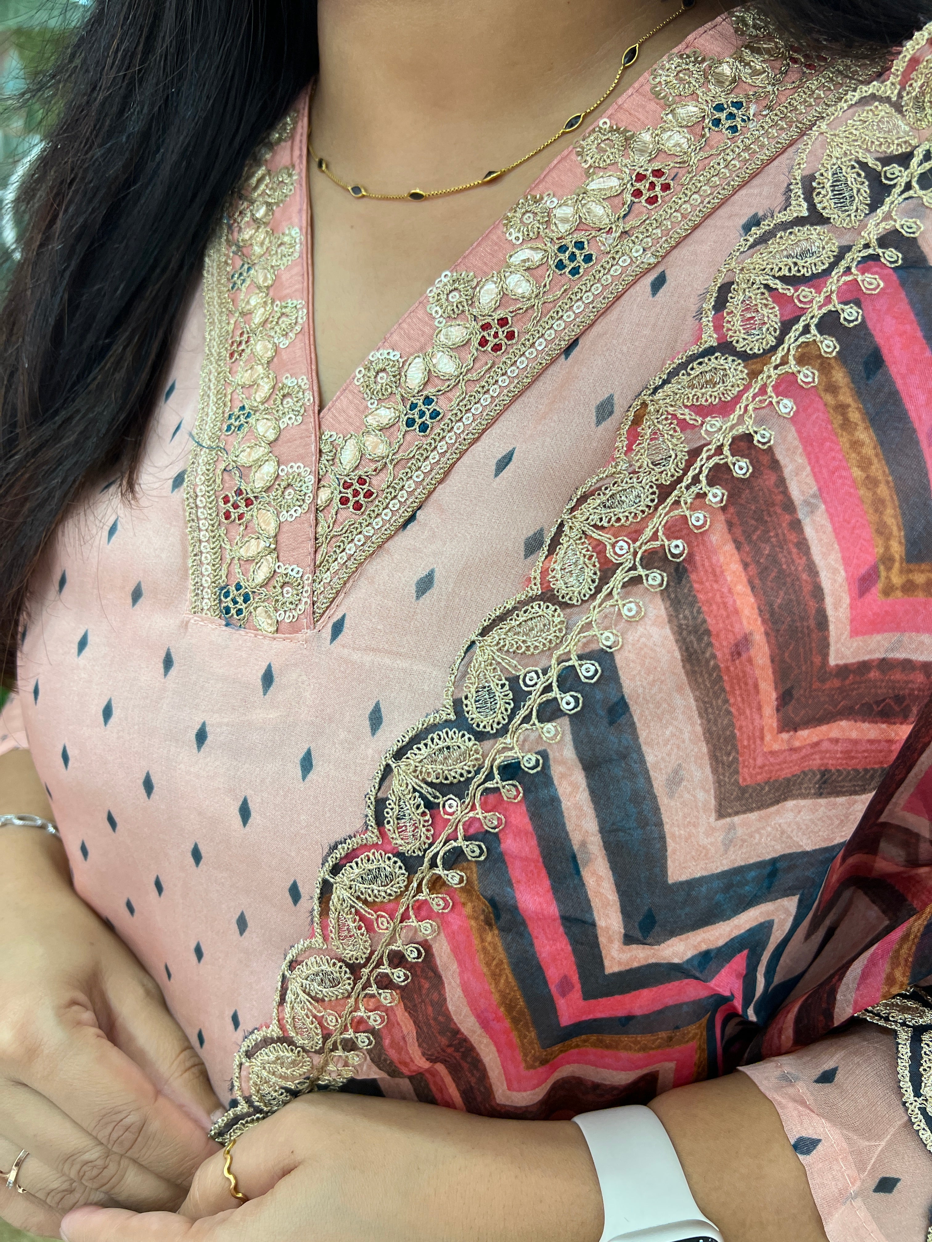 Russian Silk Peach Embroidered Pant Set - Image 5