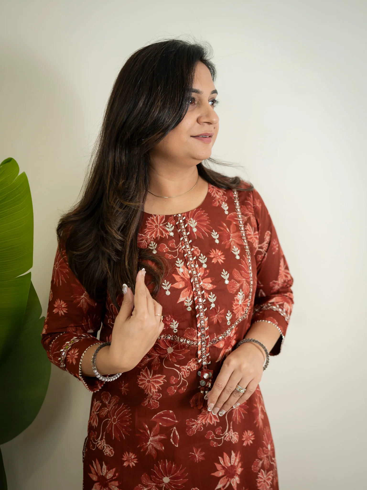 Latika Rust Cotton Applique Embroidered Casual Pant Set - Image 5
