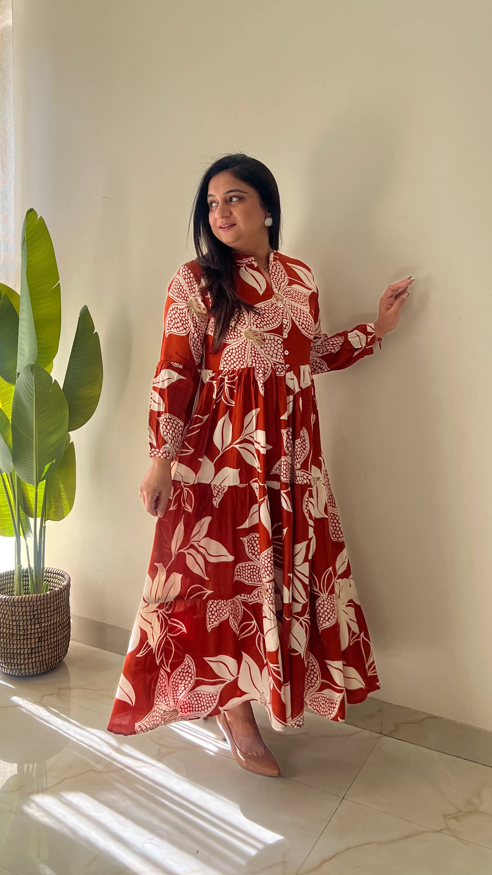 Sarfa Rust Crystal Muslin Casual Long Dress - Image 7