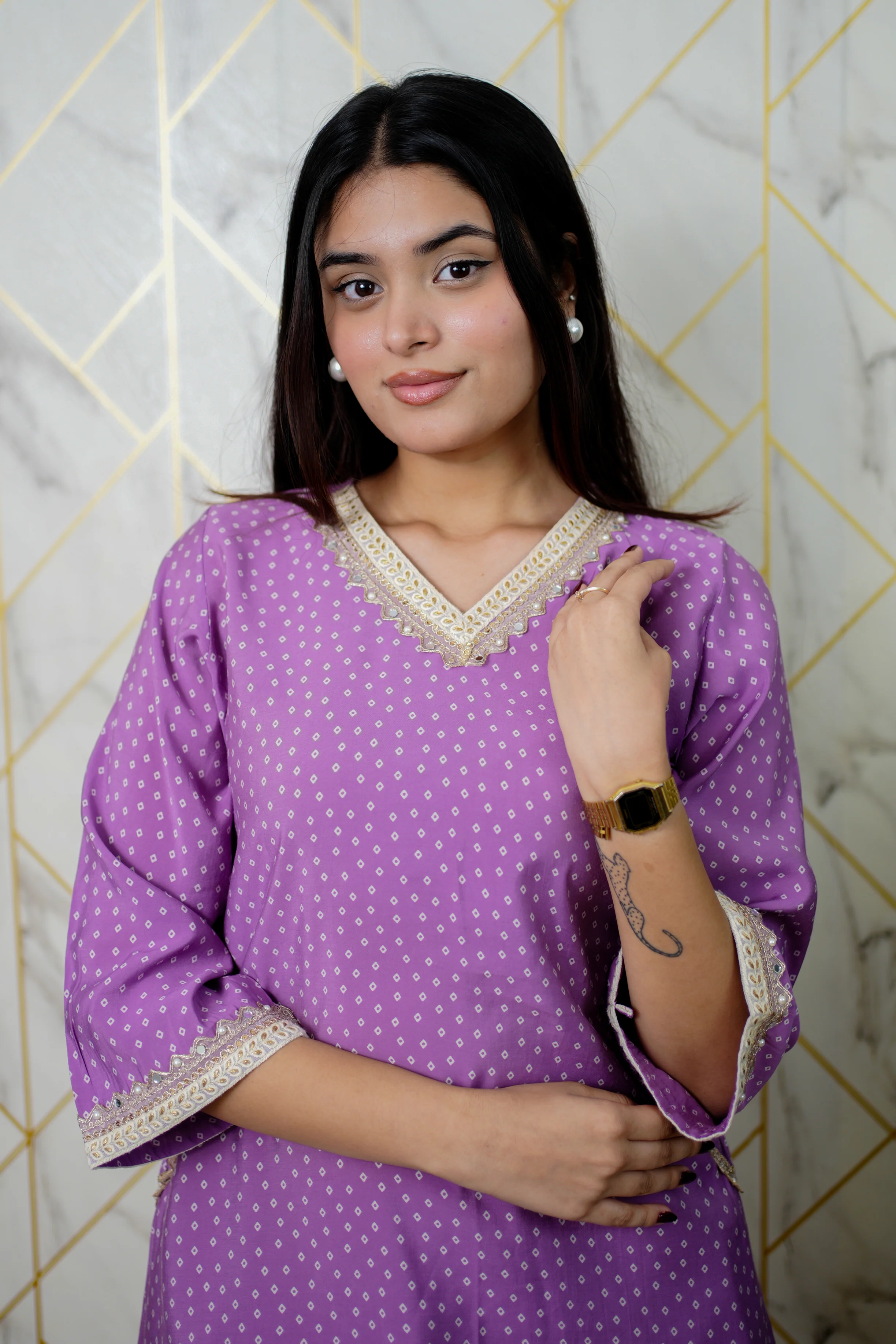 Saachi Asymmetric Muslin Embroidered Coord Set - Image 7