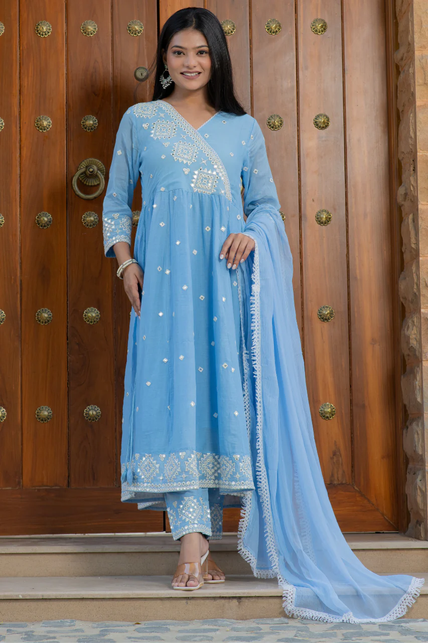 Sahaj Mul Cotton Embroidered Anarkali Set - Image 9