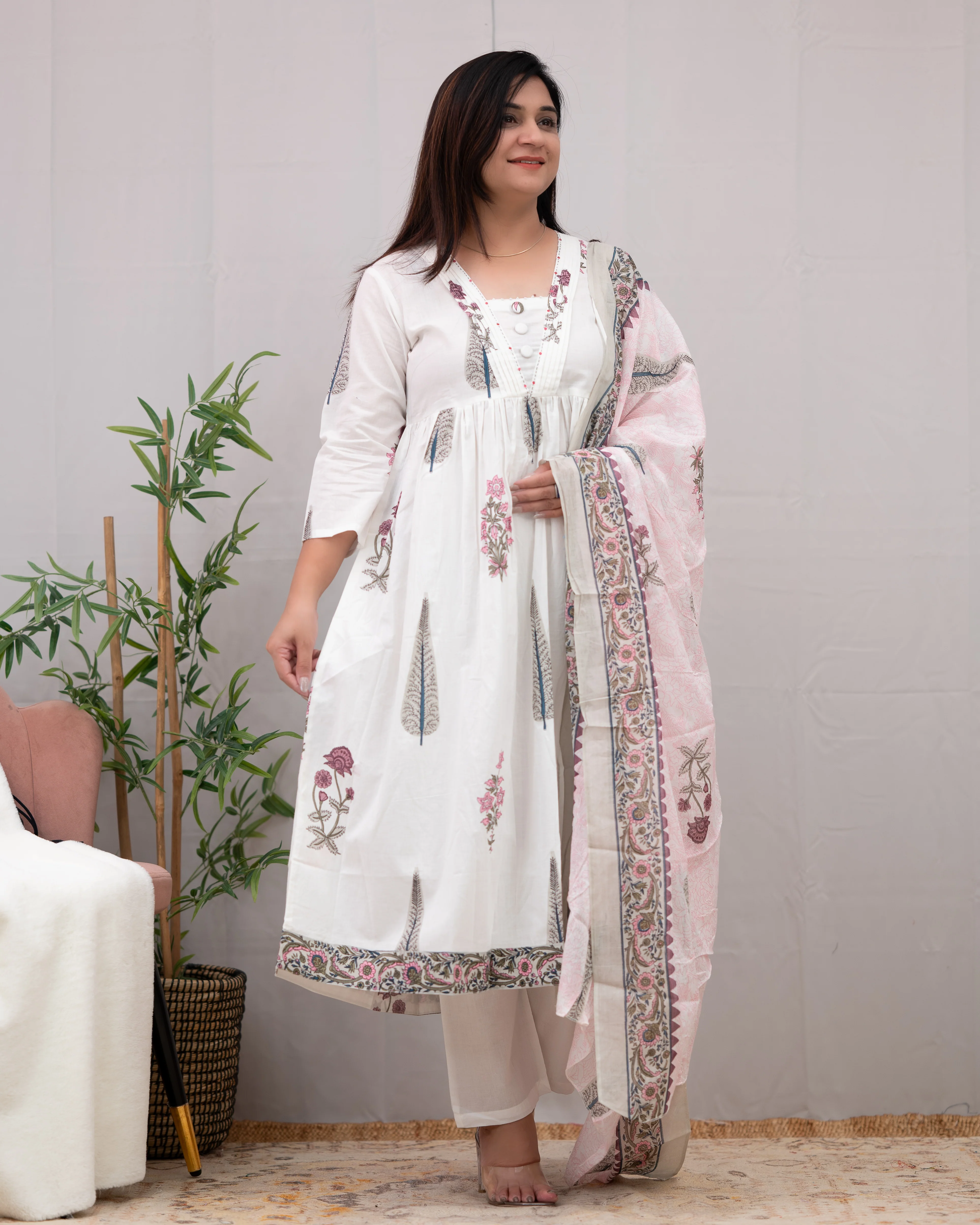 Samiksha Handblock Premium Cotton A-line Pant Set - Image 2
