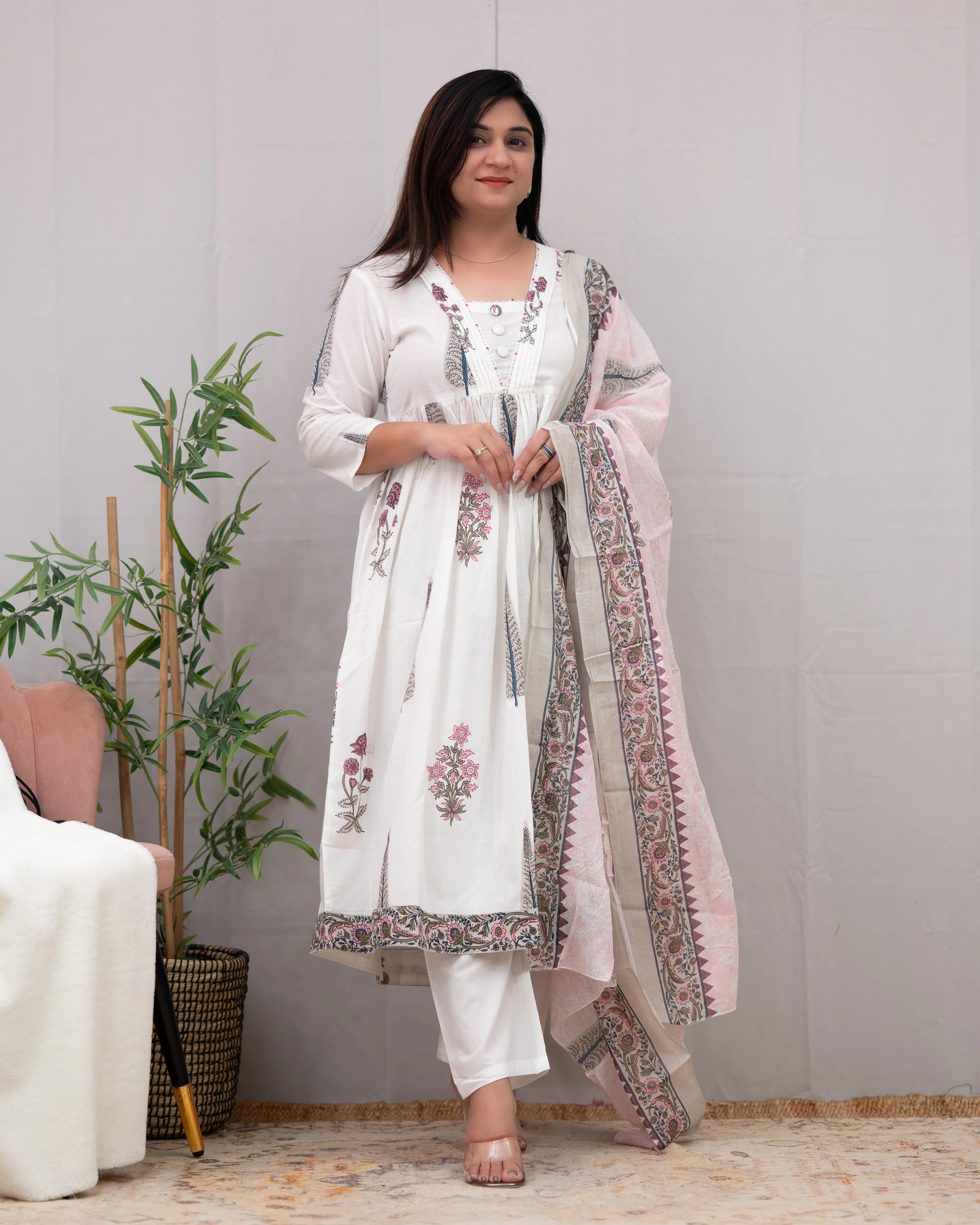 Samiksha Handblock Premium Cotton A-line Pant Set - Image 4