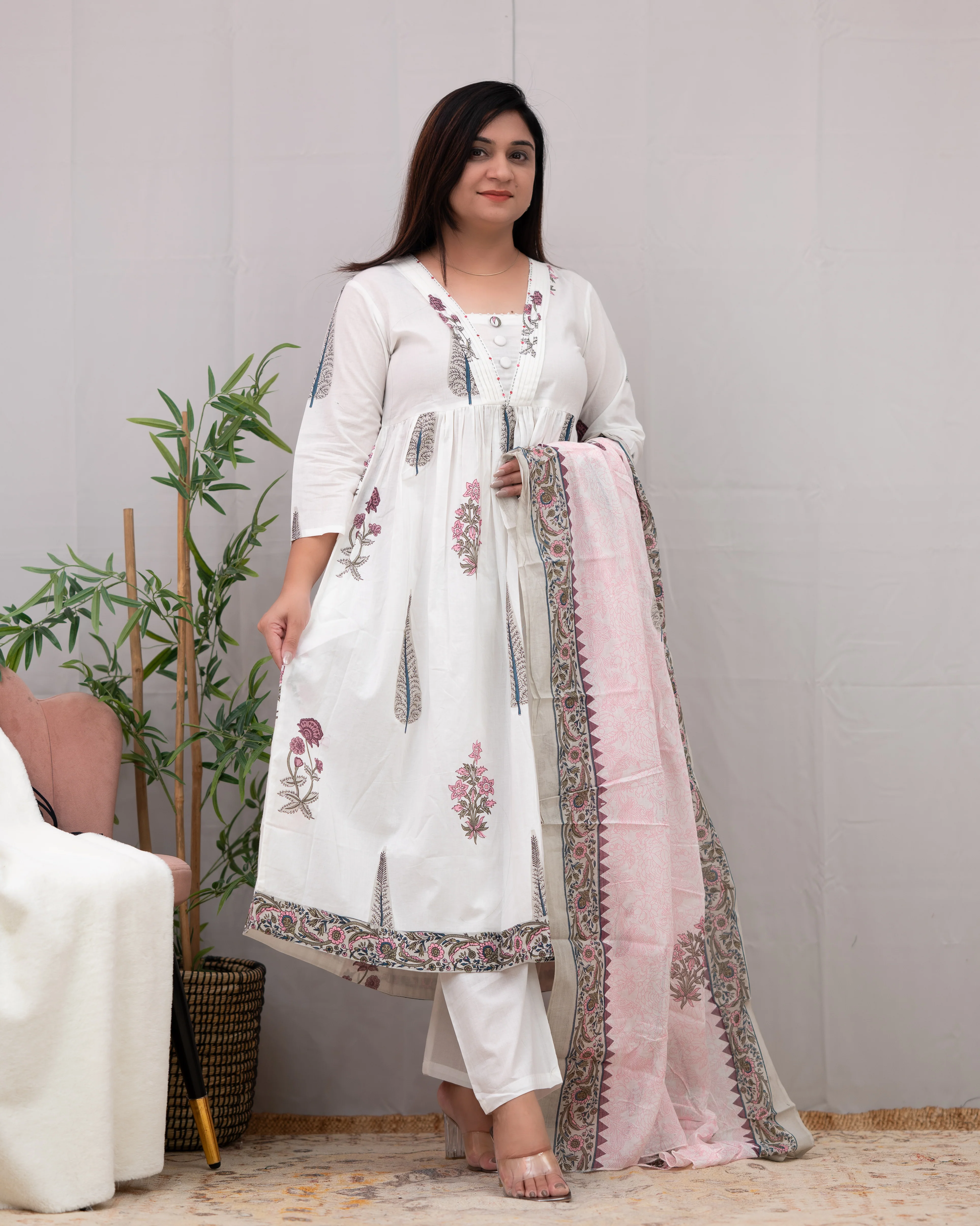 Samiksha Handblock Premium Cotton A-line Pant Set - Image 6