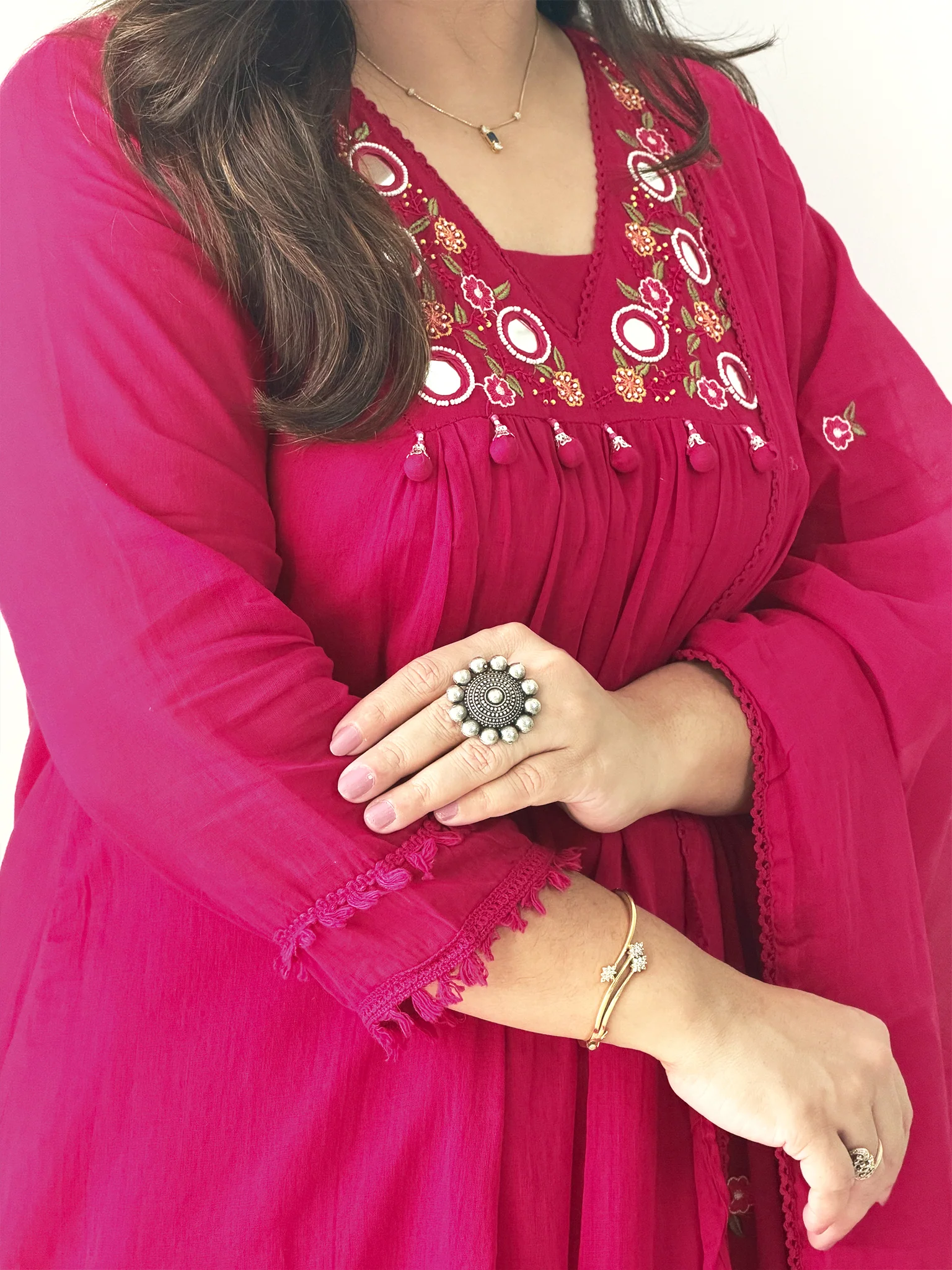 Samya Pink MulCotton HandEmbroidered A-line Pant Set - Image 7